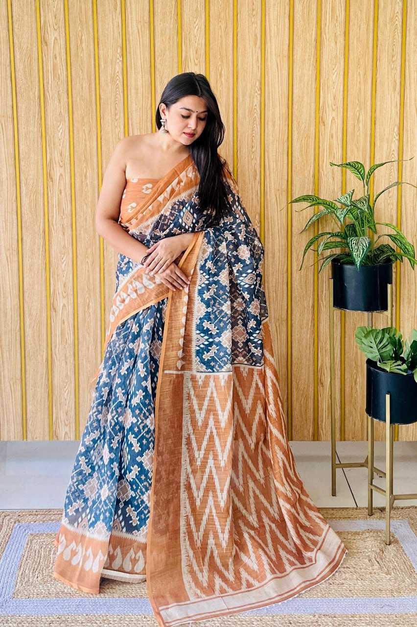 YNF LINEN RIN145 KESARIYA-1 SAREES WHOLESALE BATIK PRINTED COTTON FANCY SAREES MANUFACTURER