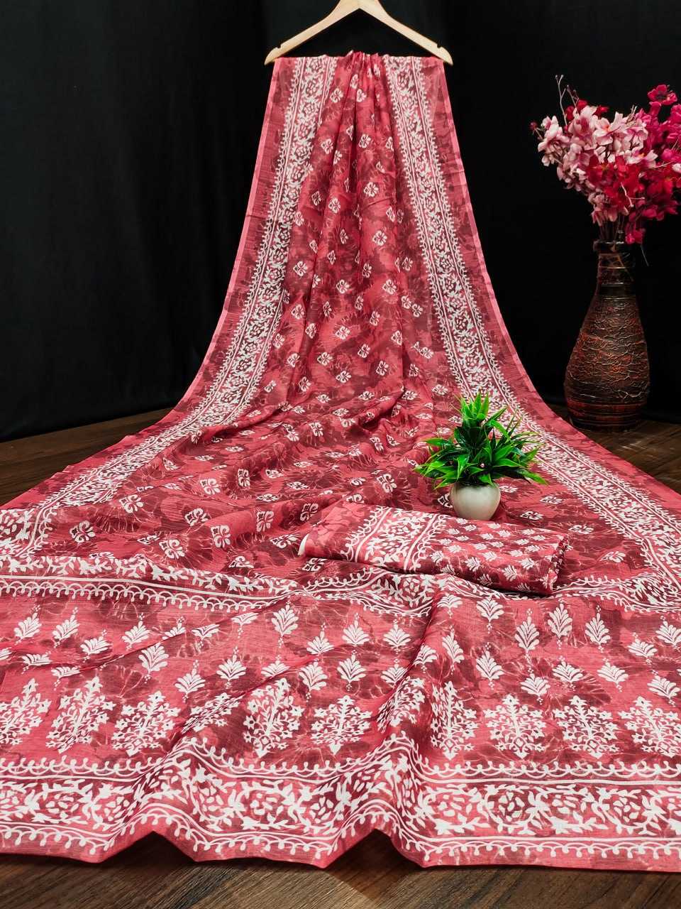 YNF LINEN RIN145 RUHI SAREES WHOLESALE BATIK PRINTED COTTON LINEN SAREES MANUFACTURER