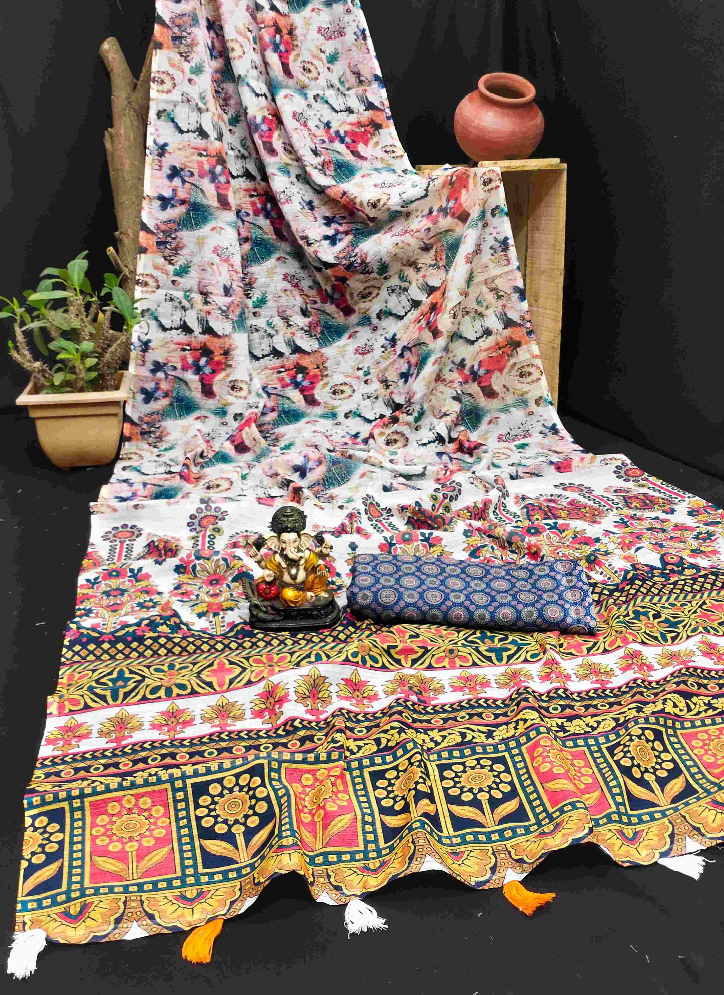 Ynf Linen RIN183 SARVOPARI Sarees Wholesale Fancy Sarees Printed Sarees Linen Sarees Manufacturer