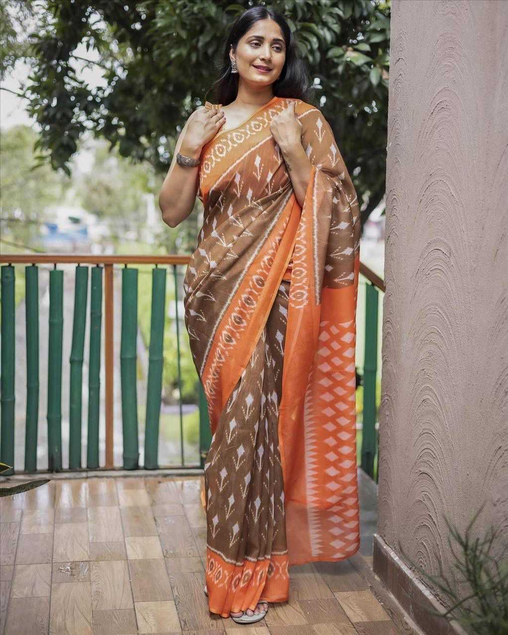 YNF LINEN RIN183 SUHANI SAREE WHOLESALE LINEN IKKAT PRINTED SAREE MANUFACTURER