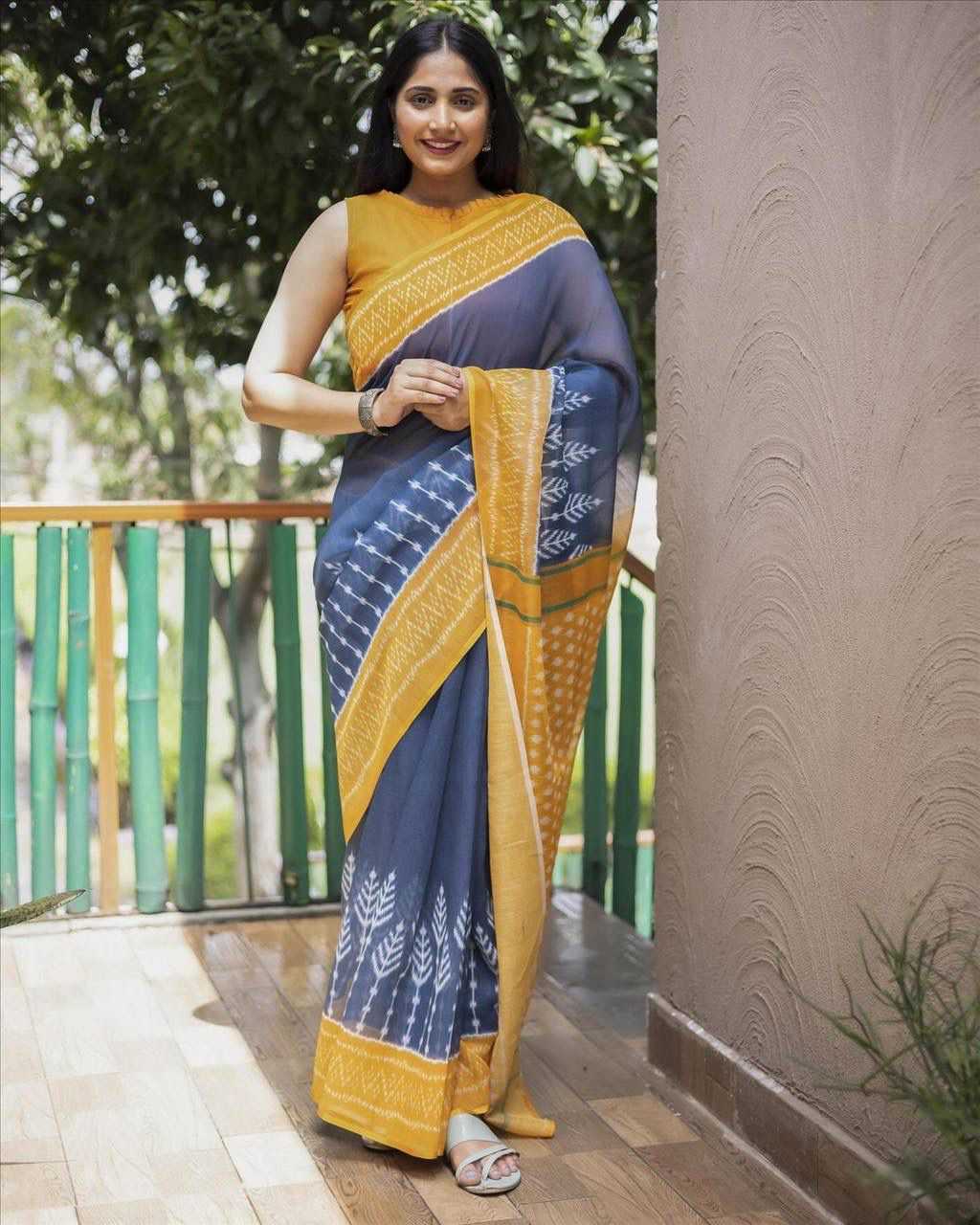 YNF LINEN RIN183 SUHANI SAREE WHOLESALE LINEN IKKAT PRINTED SAREE MANUFACTURER