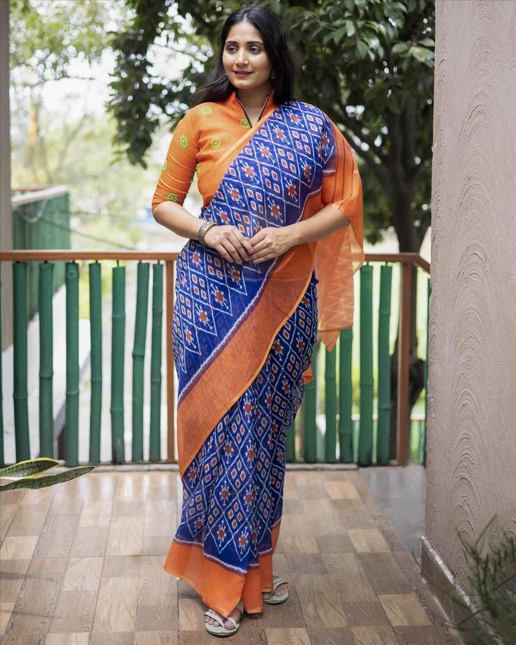 YNF LINEN RIN183 SUHANI SAREE WHOLESALE LINEN IKKAT PRINTED SAREE MANUFACTURER