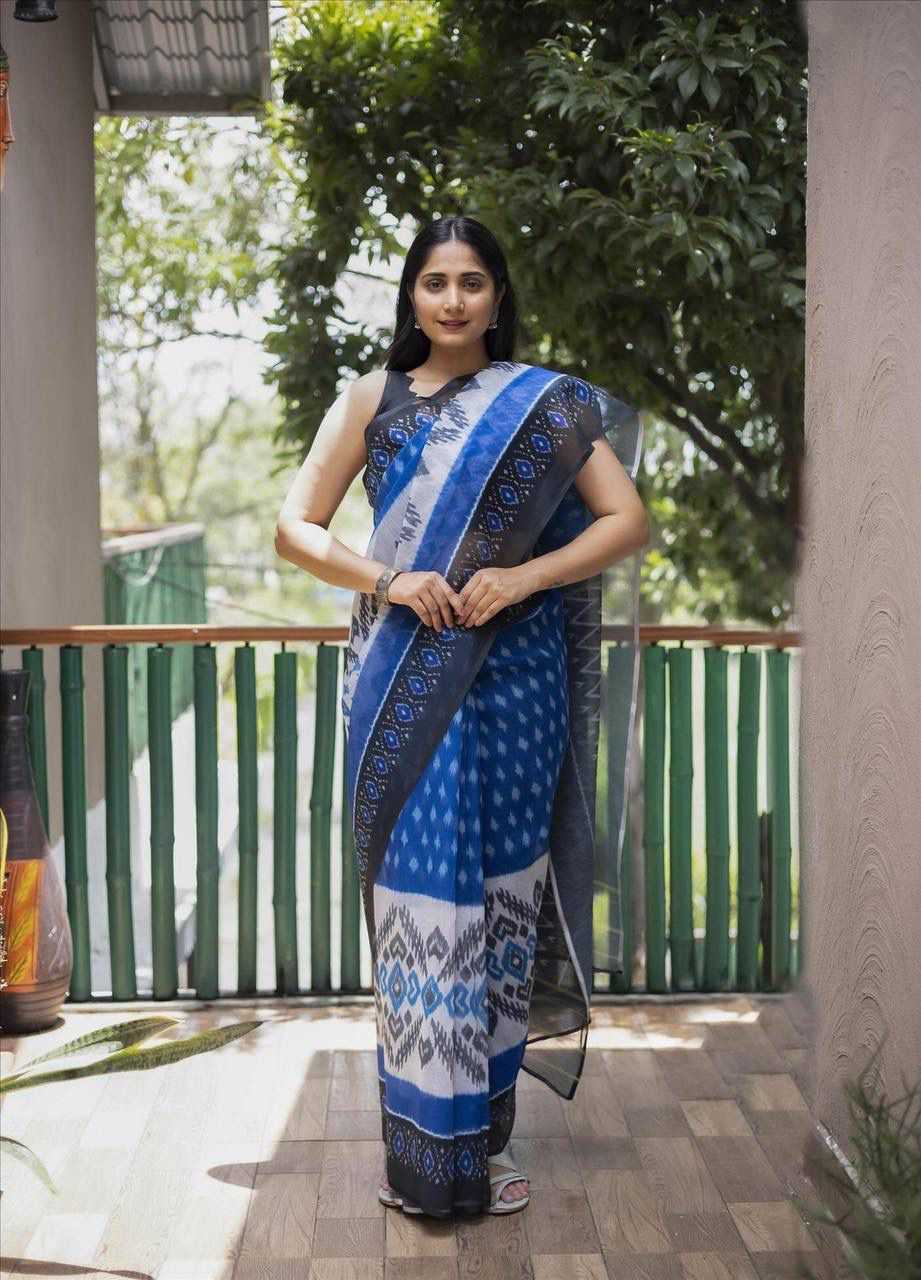 YNF LINEN RIN183 SUHANI SAREE WHOLESALE LINEN IKKAT PRINTED SAREE MANUFACTURER