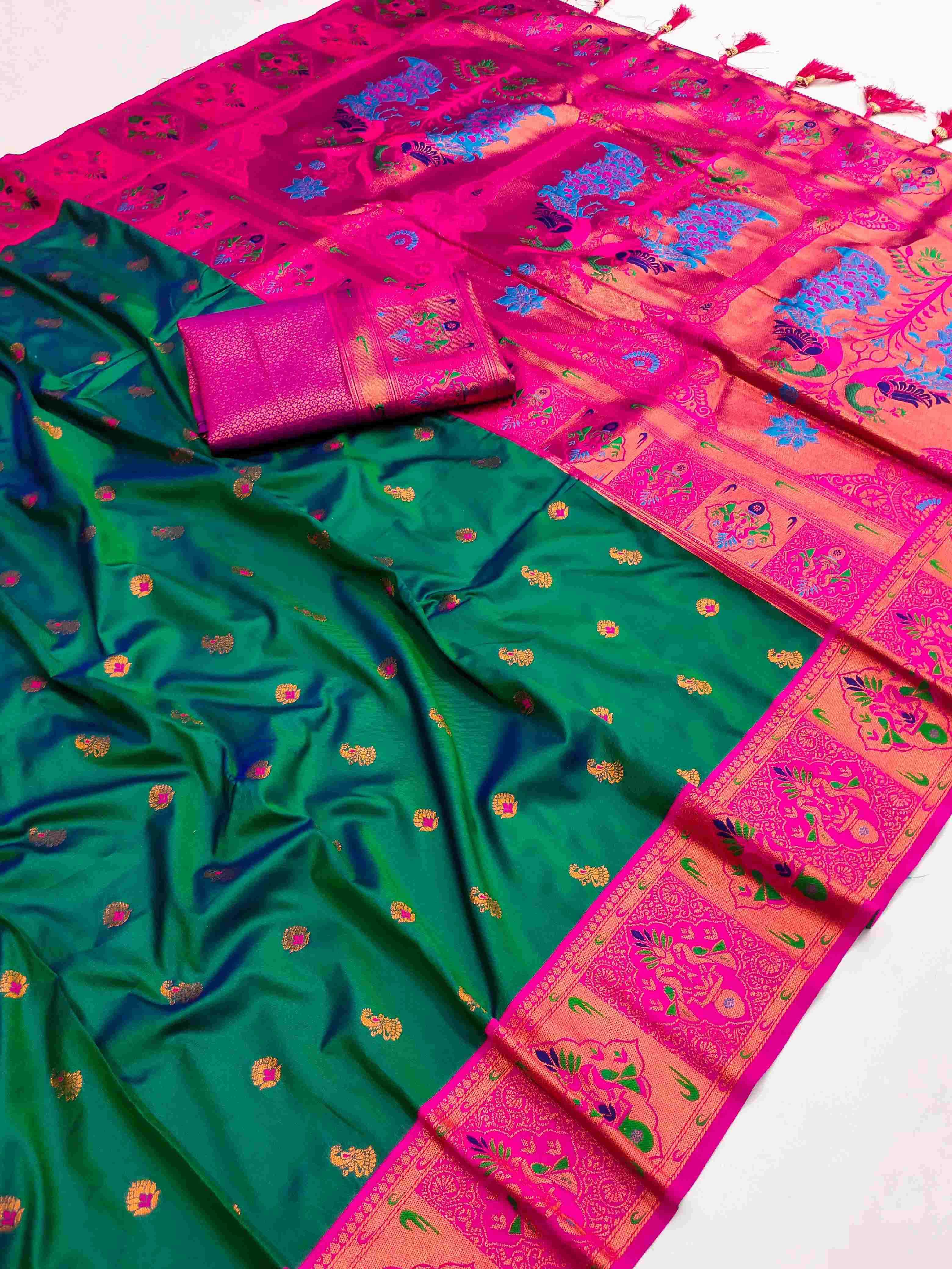 YNF PAITHANI SILK RIN150 Kiva Paithani SILK SAREES WHOLESALE PAITHANI SILK PURE ZARI PATOLA SAREES MANUFACTURER