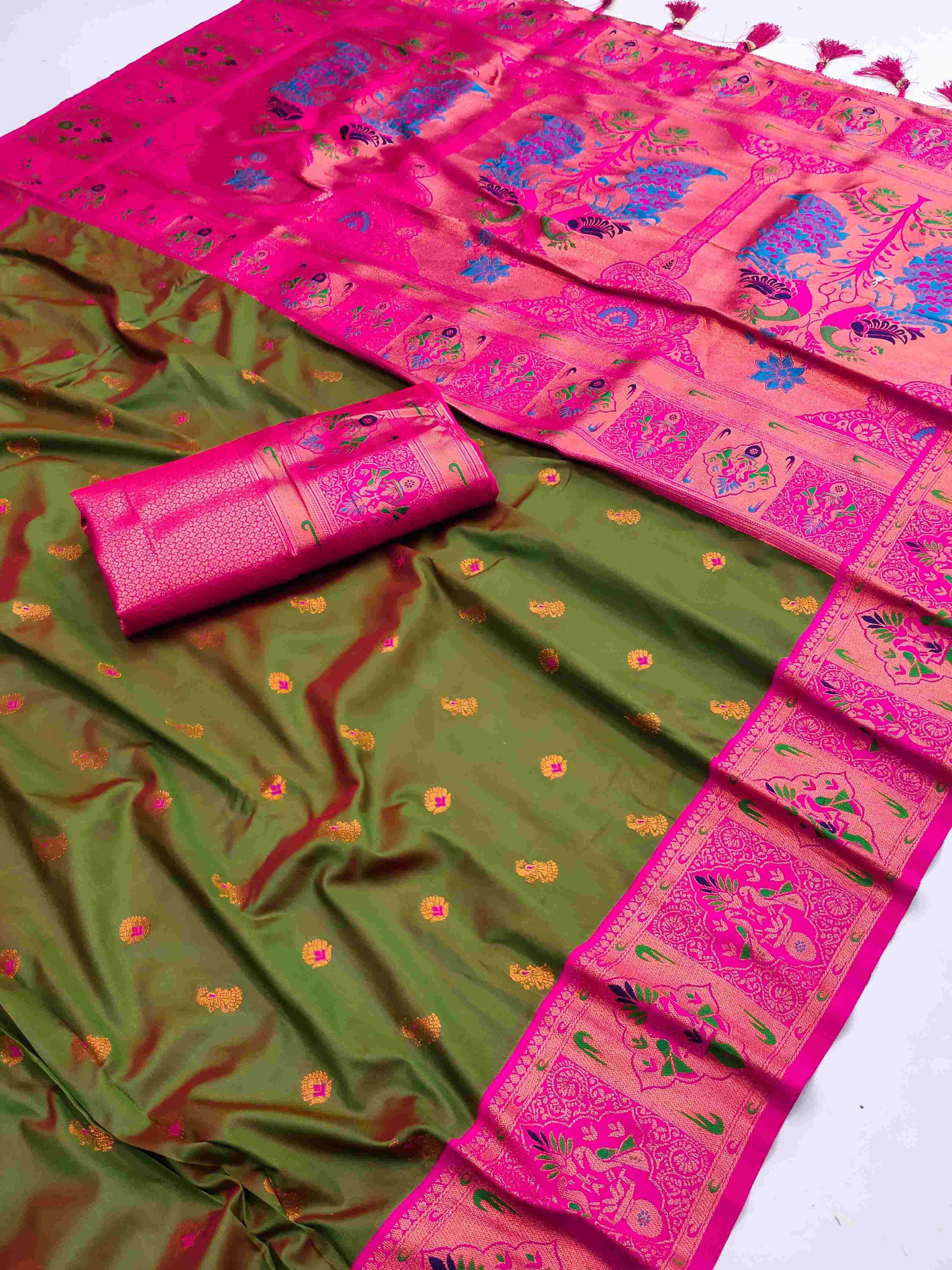 YNF PAITHANI SILK RIN150 Kiva Paithani SILK SAREES WHOLESALE PAITHANI SILK PURE ZARI PATOLA SAREES MANUFACTURER