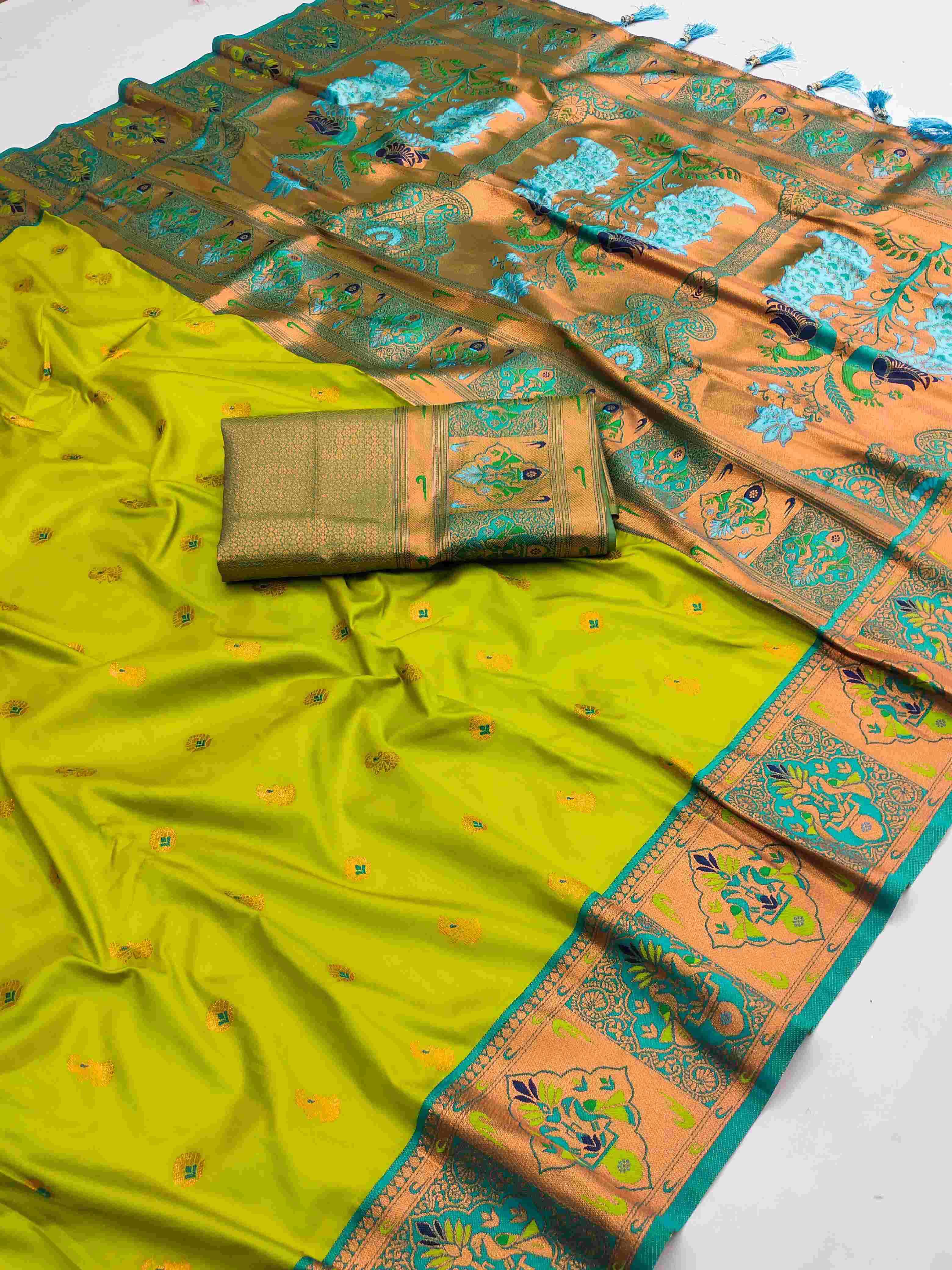 YNF PAITHANI SILK RIN150 Kiva Paithani SILK SAREES WHOLESALE PAITHANI SILK PURE ZARI PATOLA SAREES MANUFACTURER