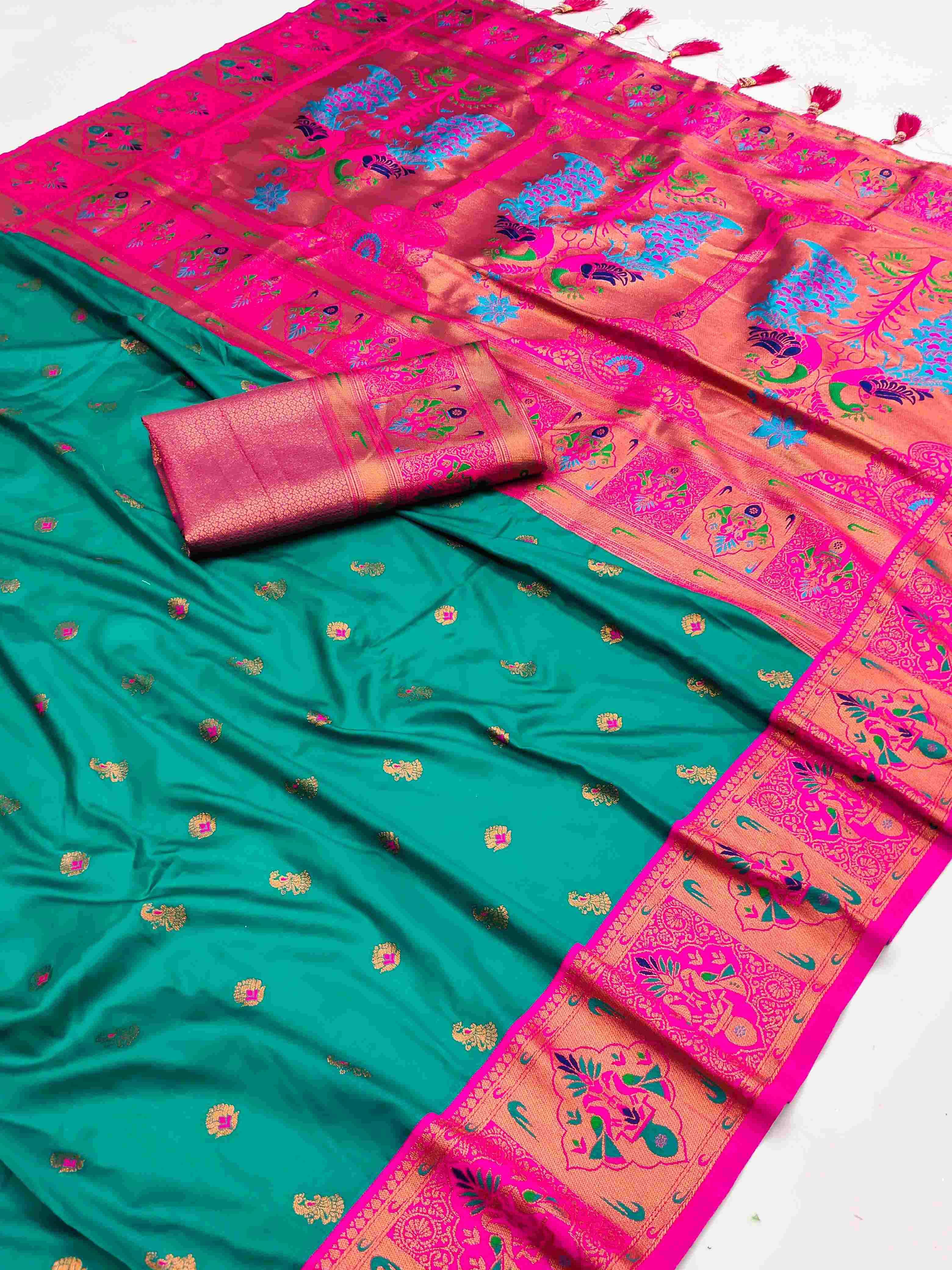 YNF PAITHANI SILK RIN150 Kiva Paithani SILK SAREES WHOLESALE PAITHANI SILK PURE ZARI PATOLA SAREES MANUFACTURER