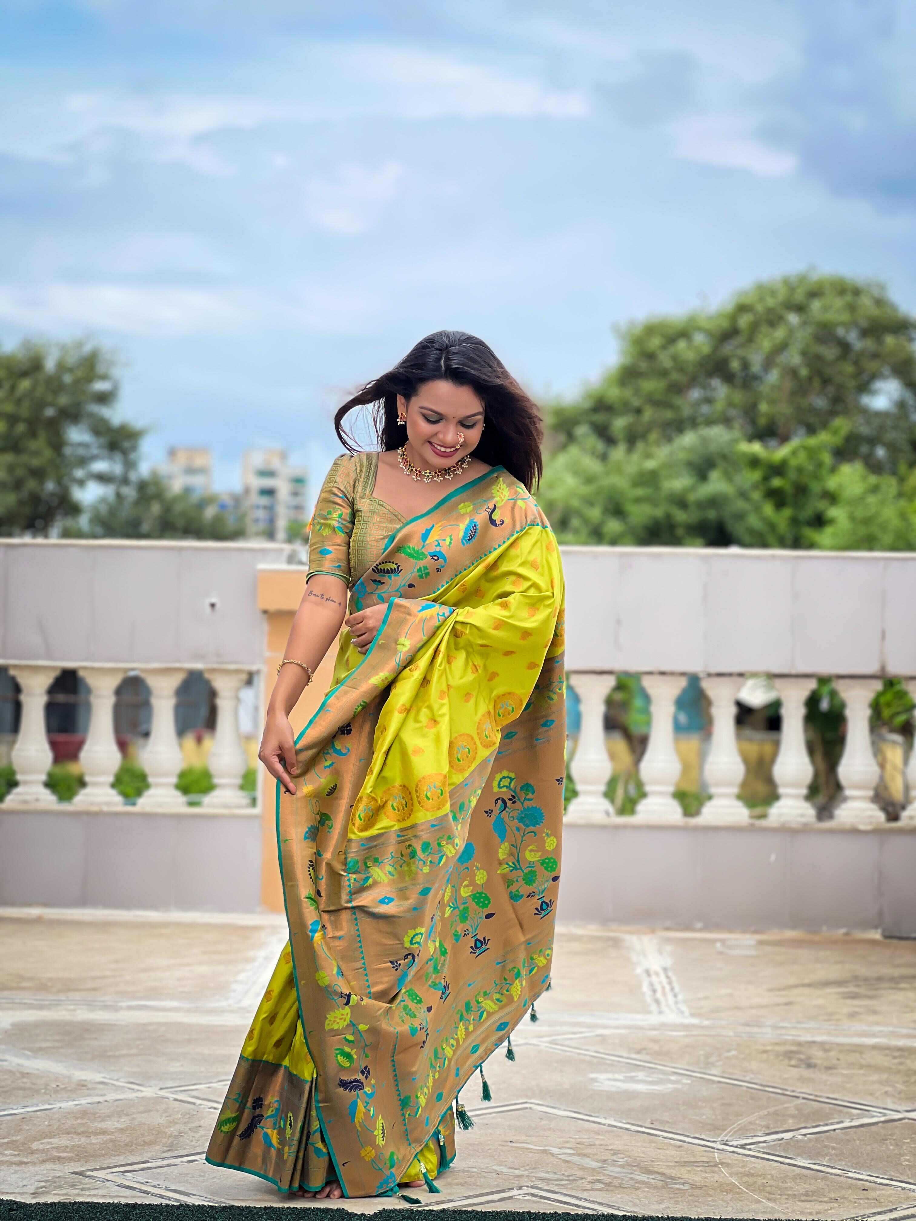 YNF PAITHANI SILK RIN150 Marigold Paithani SILK SAREES WHOLESALE PURE ZARI SOFT SILK PAITHANI SILK SAREES MANUFACTURER