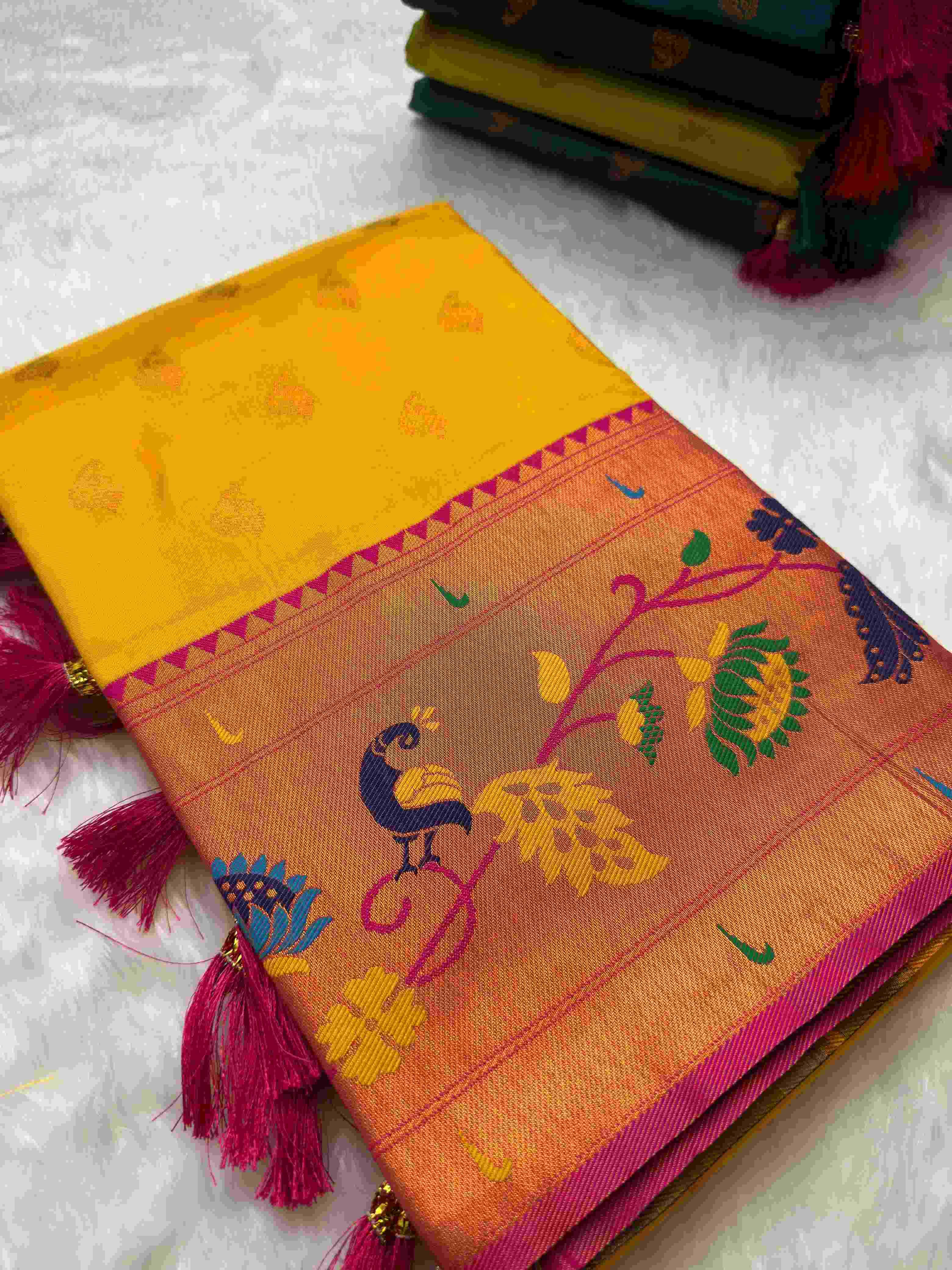 YNF PAITHANI SILK RIN150 Marigold Paithani SILK SAREES WHOLESALE PURE ZARI SOFT SILK PAITHANI SILK SAREES MANUFACTURER