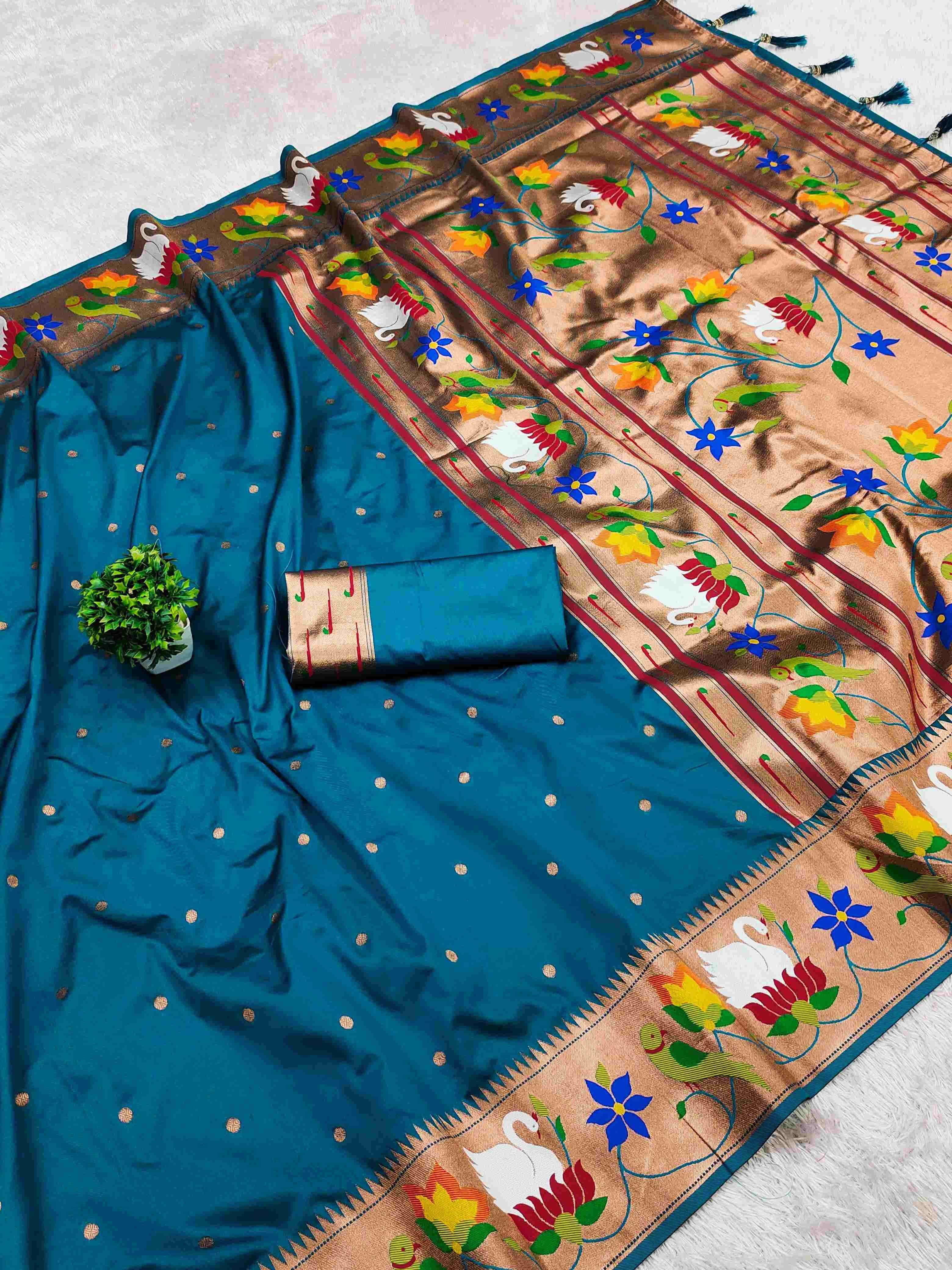 YNF PAITHANI SILK RIN150 Rajhans Pethani SILK SAREES WHOLESALE PURE ZARI DESIGNER SILK SAREES FOR WEDDINGS MANUFACTURER