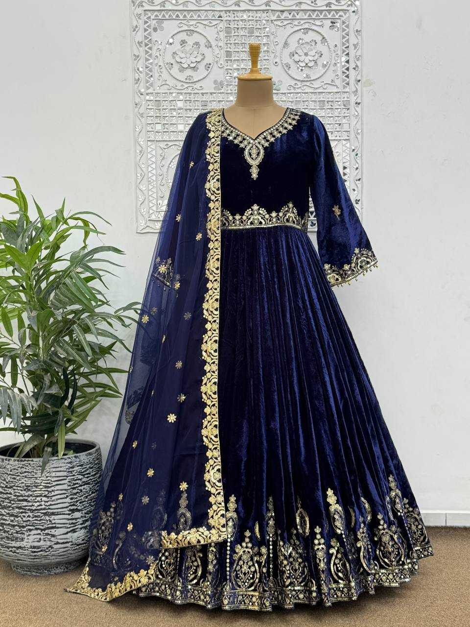 YNF PURE VISCOSE KESH157 1683 GOWNS WHOLESALE EMBROIDERY SEQUINS VELVET GOWNS MANUFACTURER