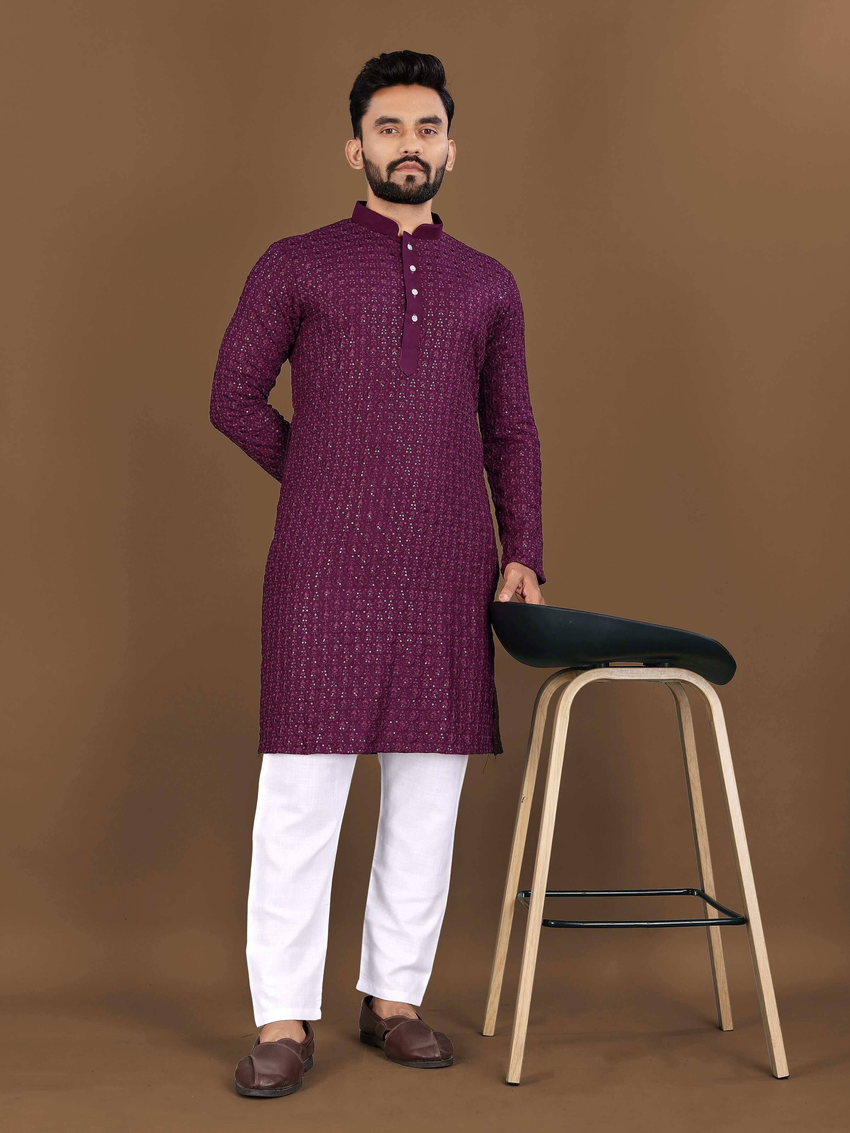 Ynf Reyon Cotton RIN111 LOTUS Mens Wear Wholesale Mens Kurtas Embroidered Kurta Pajama Manufacturer