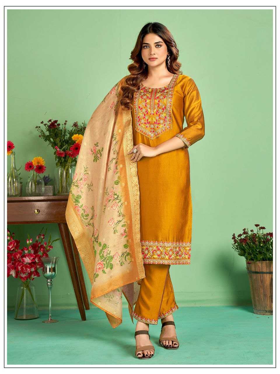 Ynf Silk KESH162 JASMIN Suits & Dresses Wholesale Dresses Embroidered Dresses Silk Dresses Manufacturer