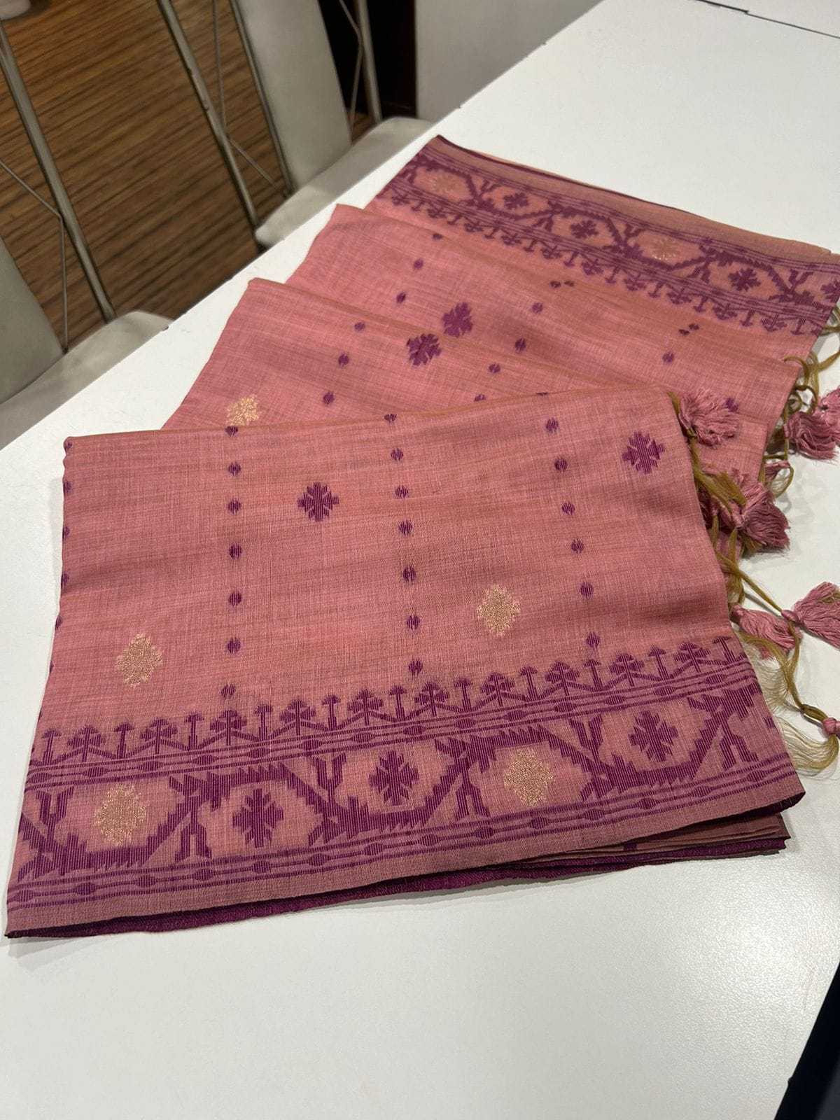 Ynf Soft Muga Silk KESH364 6551 Silk Sarees Wholesale Jamdani Sarees Silk Sarees With Contrast Pallu Manufacturer