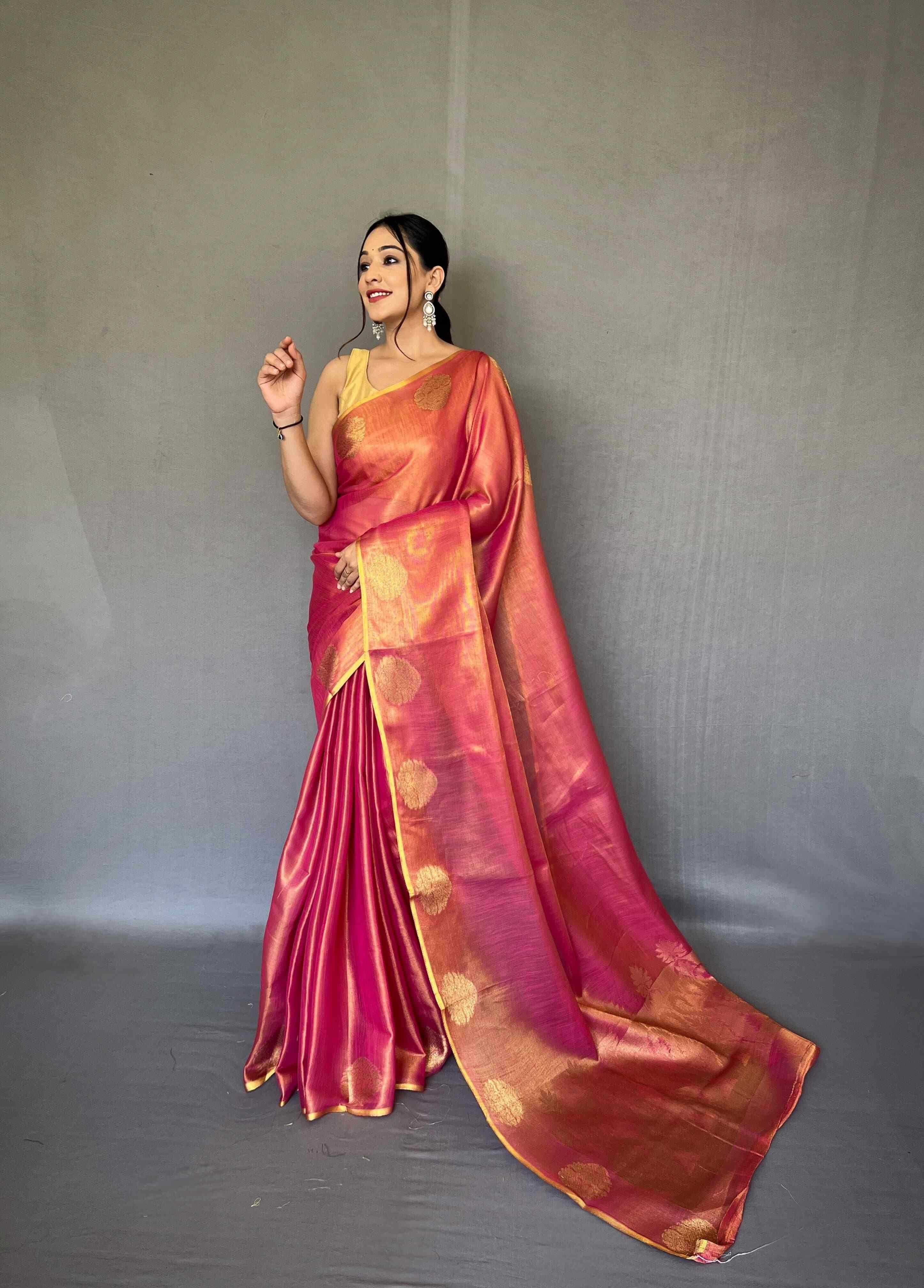 YNF TISSUE SILK KESH249 GULABO SAREE WHOLESALE TISSUE SILK JACQUARD ZARI SAREES MANUFACTURER