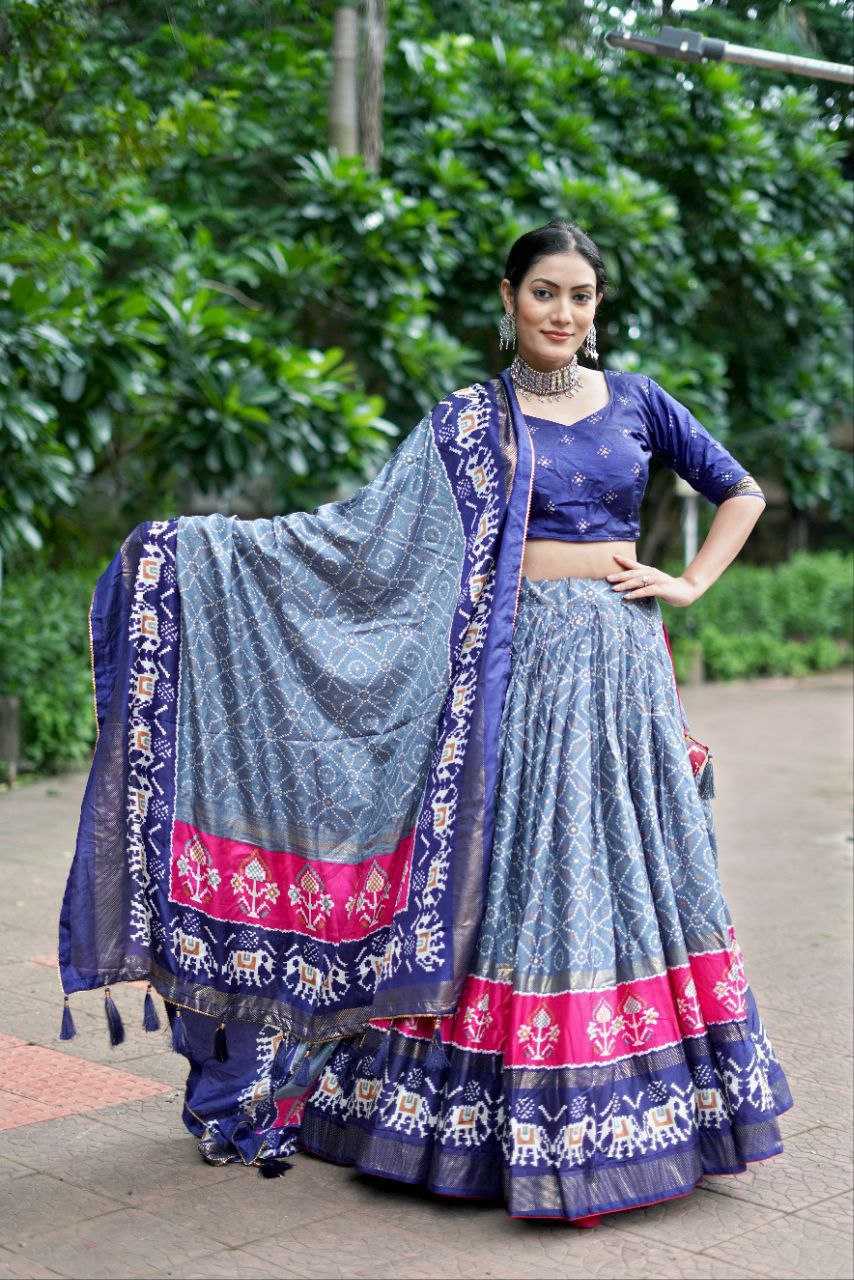 YNF TUSSAR KESH187 Ekta bandhni LEHENGA WHOLESALE FANCY PRINTED DESIGNER LEHENGAS  MANUFACTURER