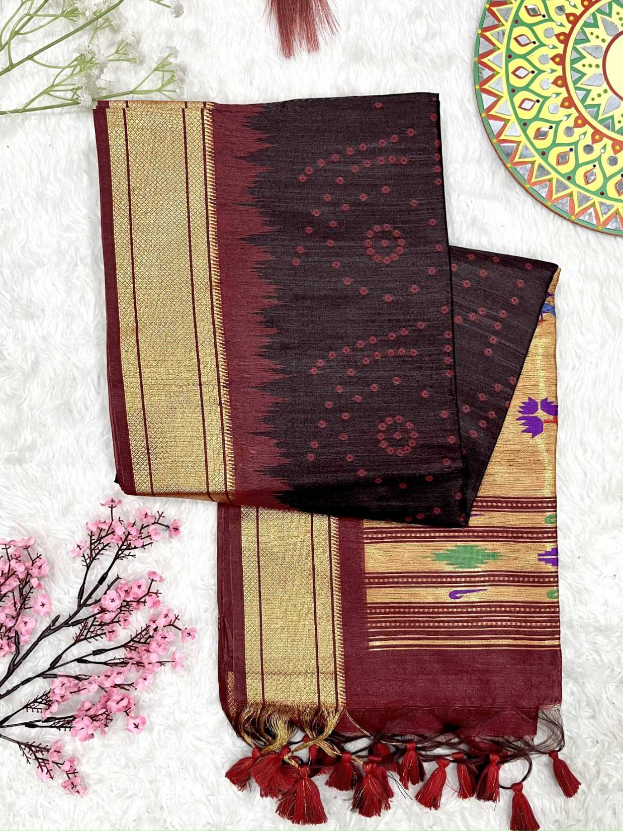 Ynf Tussar Silk KESH165 PAITHANI TULSI Sarees Wholesale Traditional Sarees Tussar Sarees Bandhani Sarees Manufacturer