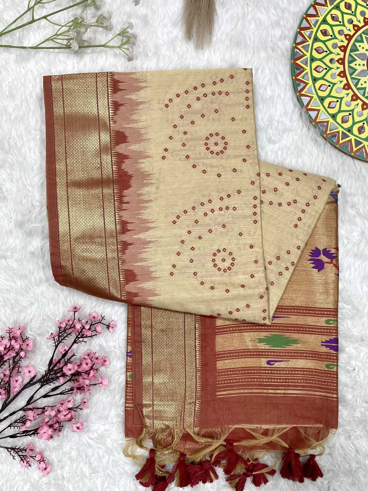 Ynf Tussar Silk KESH165 PAITHANI TULSI Sarees Wholesale Traditional Sarees Tussar Sarees Bandhani Sarees Manufacturer