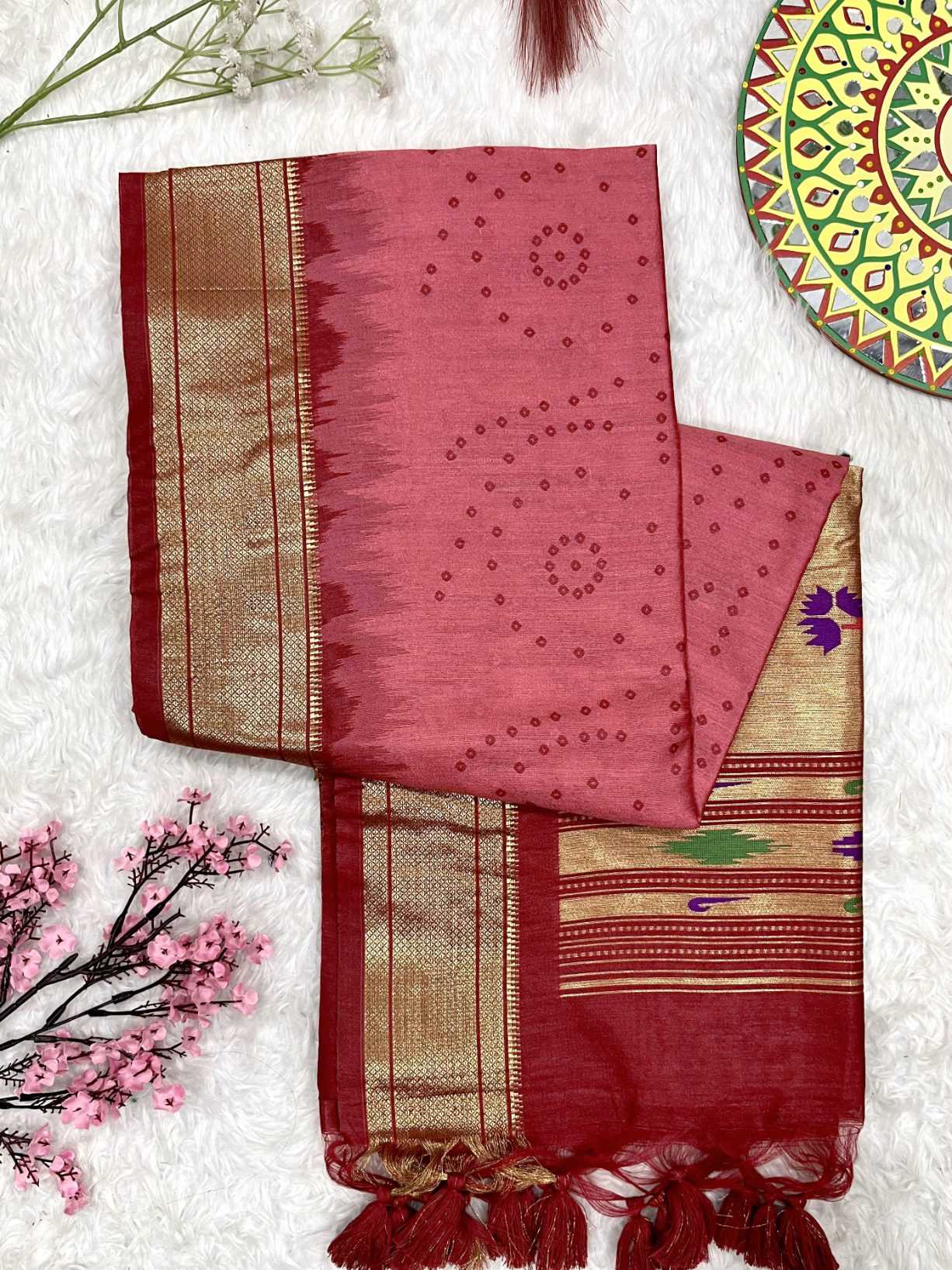 Ynf Tussar Silk KESH165 PAITHANI TULSI Sarees Wholesale Traditional Sarees Tussar Sarees Bandhani Sarees Manufacturer