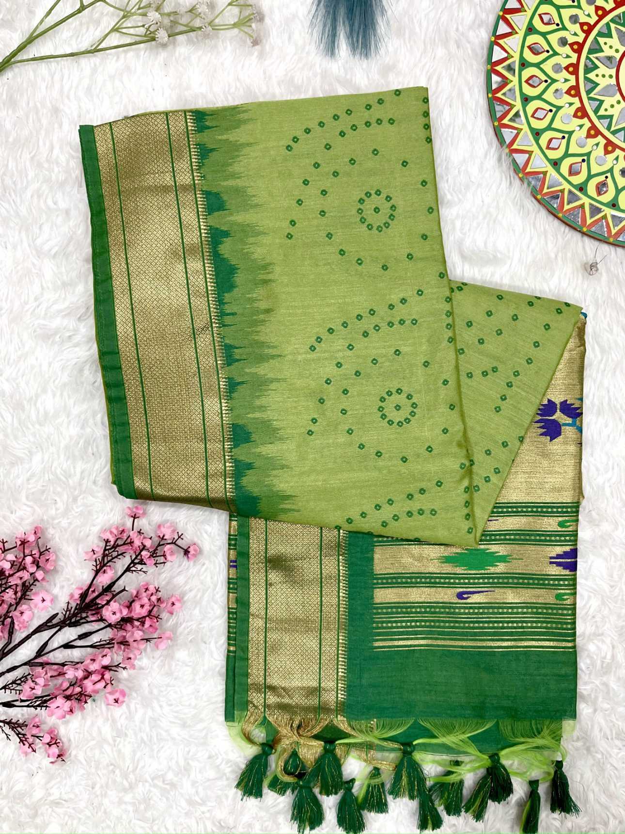 Ynf Tussar Silk KESH165 PAITHANI TULSI Sarees Wholesale Traditional Sarees Tussar Sarees Bandhani Sarees Manufacturer