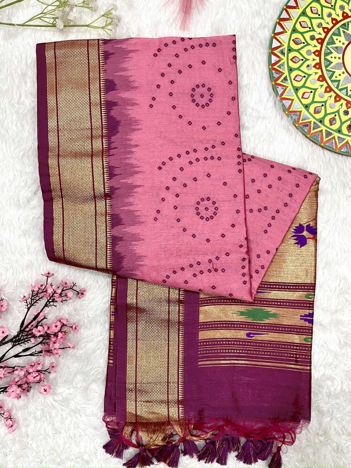 Ynf Tussar Silk KESH165 PAITHANI TULSI Sarees Wholesale Traditional Sarees Tussar Sarees Bandhani Sarees Manufacturer