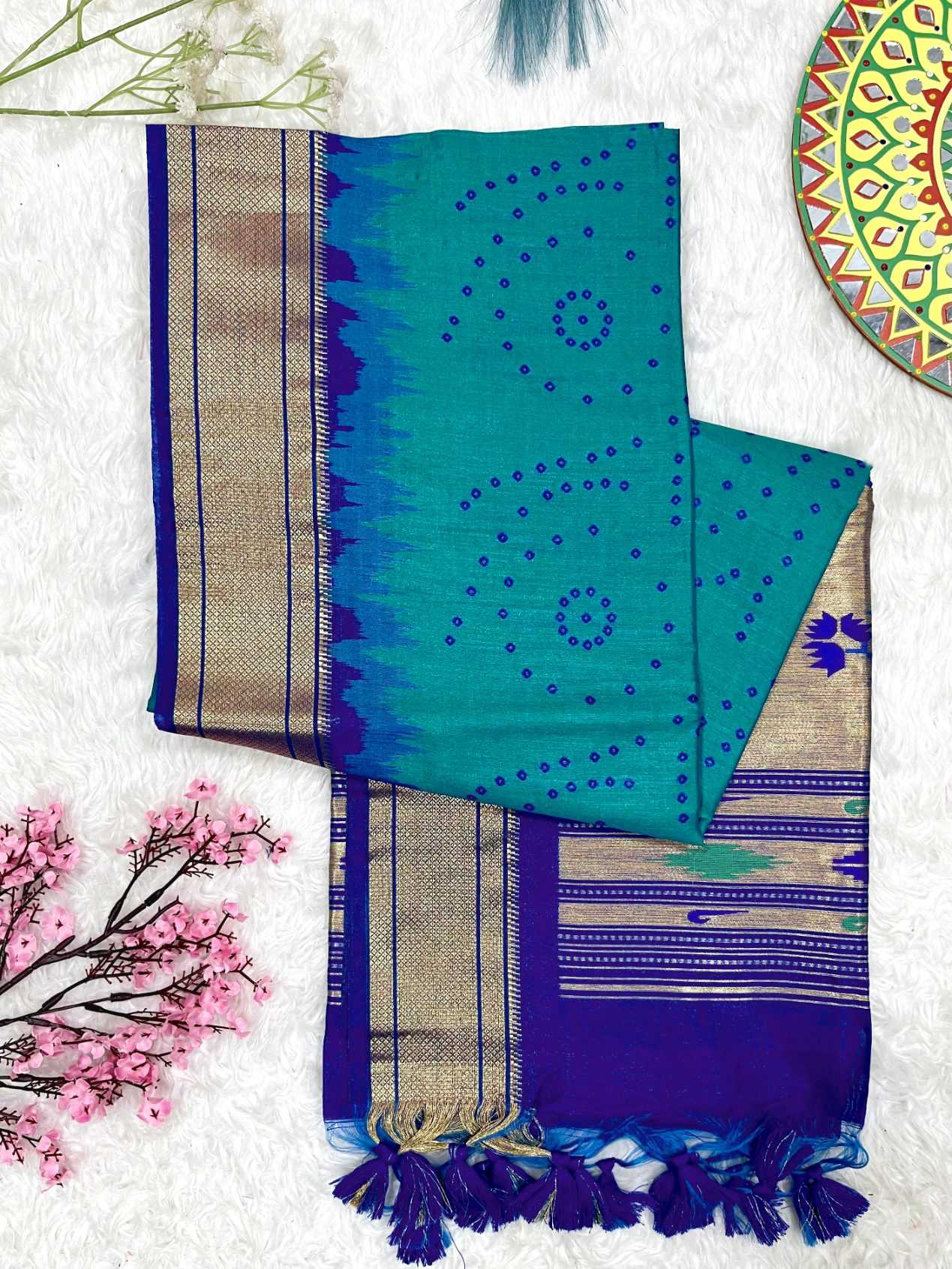 Ynf Tussar Silk KESH165 PAITHANI TULSI Sarees Wholesale Traditional Sarees Tussar Sarees Bandhani Sarees Manufacturer