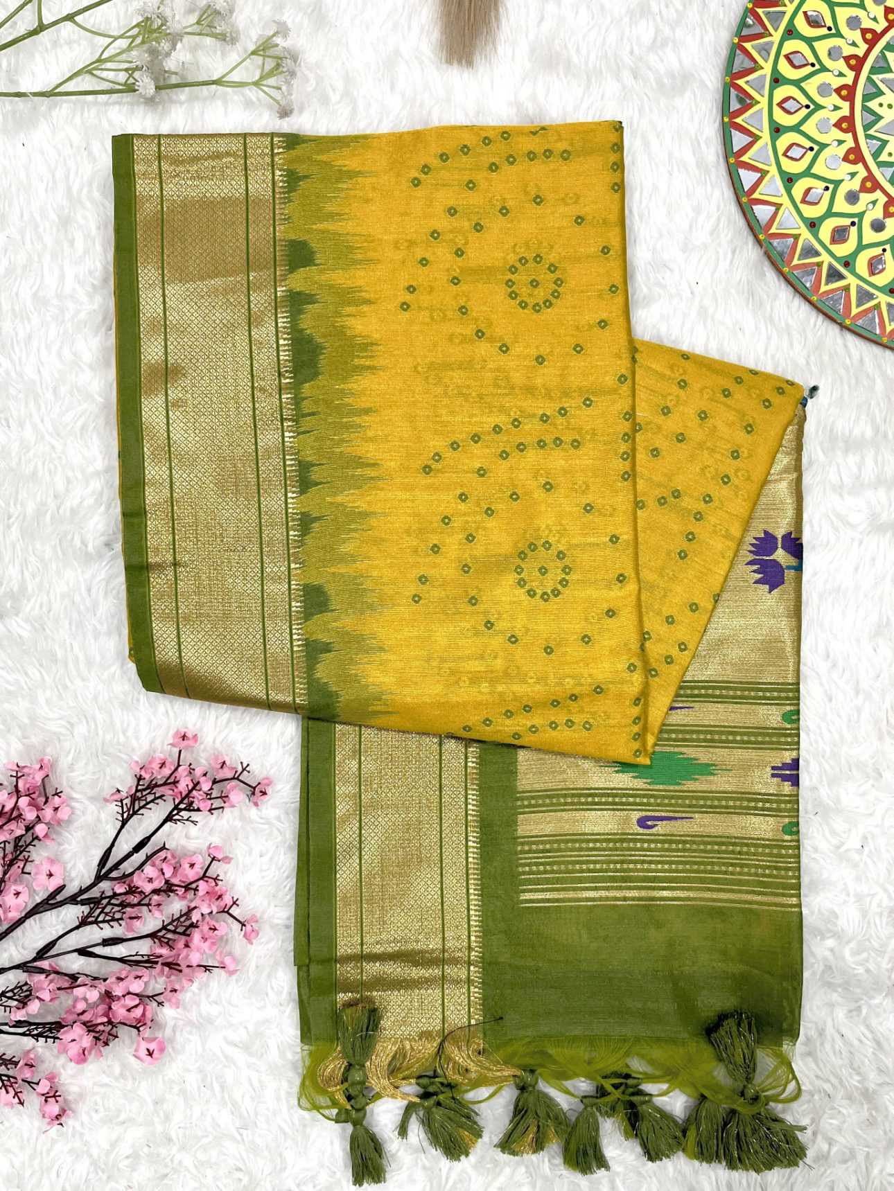 Ynf Tussar Silk KESH165 PAITHANI TULSI Sarees Wholesale Traditional Sarees Tussar Sarees Bandhani Sarees Manufacturer