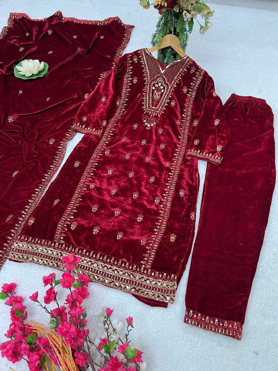 YNF VELVET KESH399 3132 SUITS & DRESSES WHOLESALE HIGH-LOW WEDDING EID SUITS MANUFACTURER