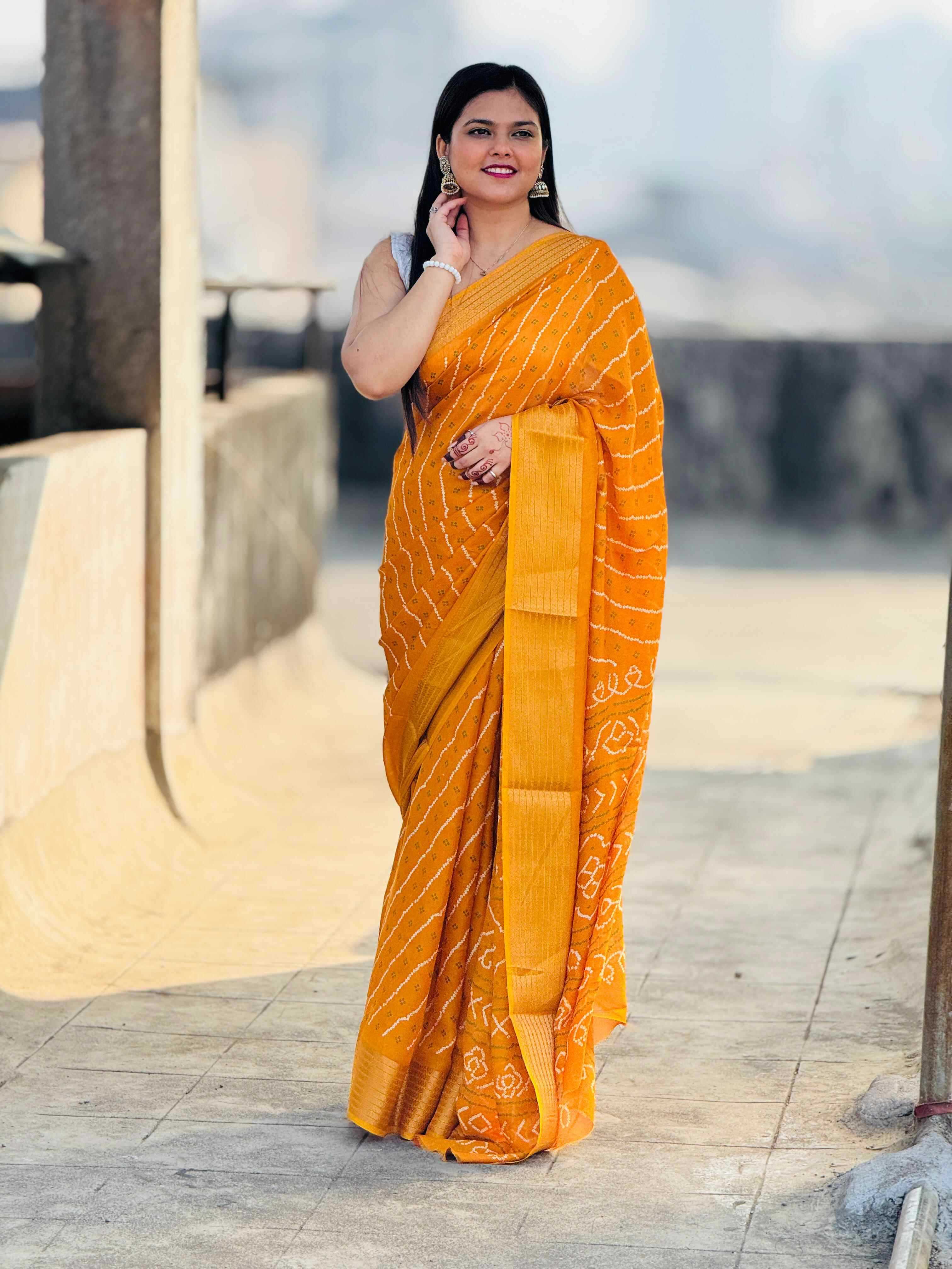 YNF VISCOSE KESH297 VHC02 SAREE WHOLESALE VISCOSE LEHERIYA BANDHANI SAREE MANUFACTURER