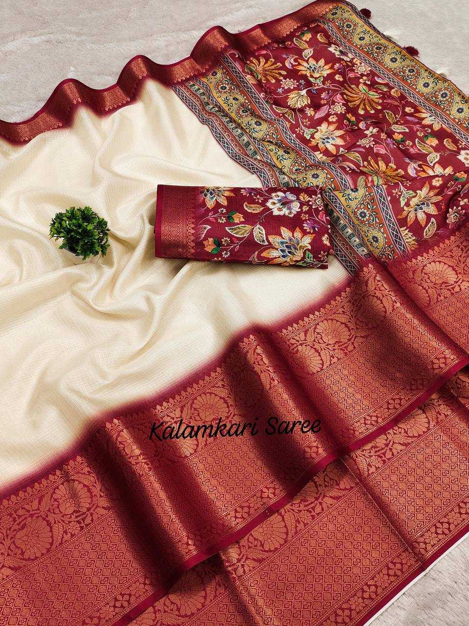 Ynf Banarasi Warm silk RIN124 Warm Kalamkari Addition Sarees Diwali Collections Festive Collections Wholesale Printed Sarees Jacquard Saree Silk Sarees Manufacturer