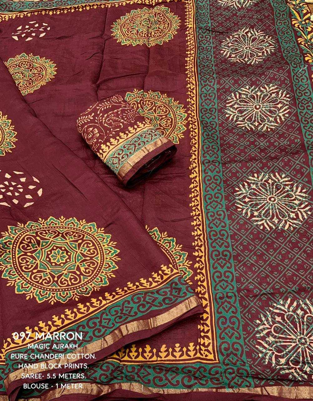 Ynf Chanderi Cotton KESH433 097 Sarees Wholesale Designer Sarees Ajrakh Sarees Cotton Sarees Manufacturer