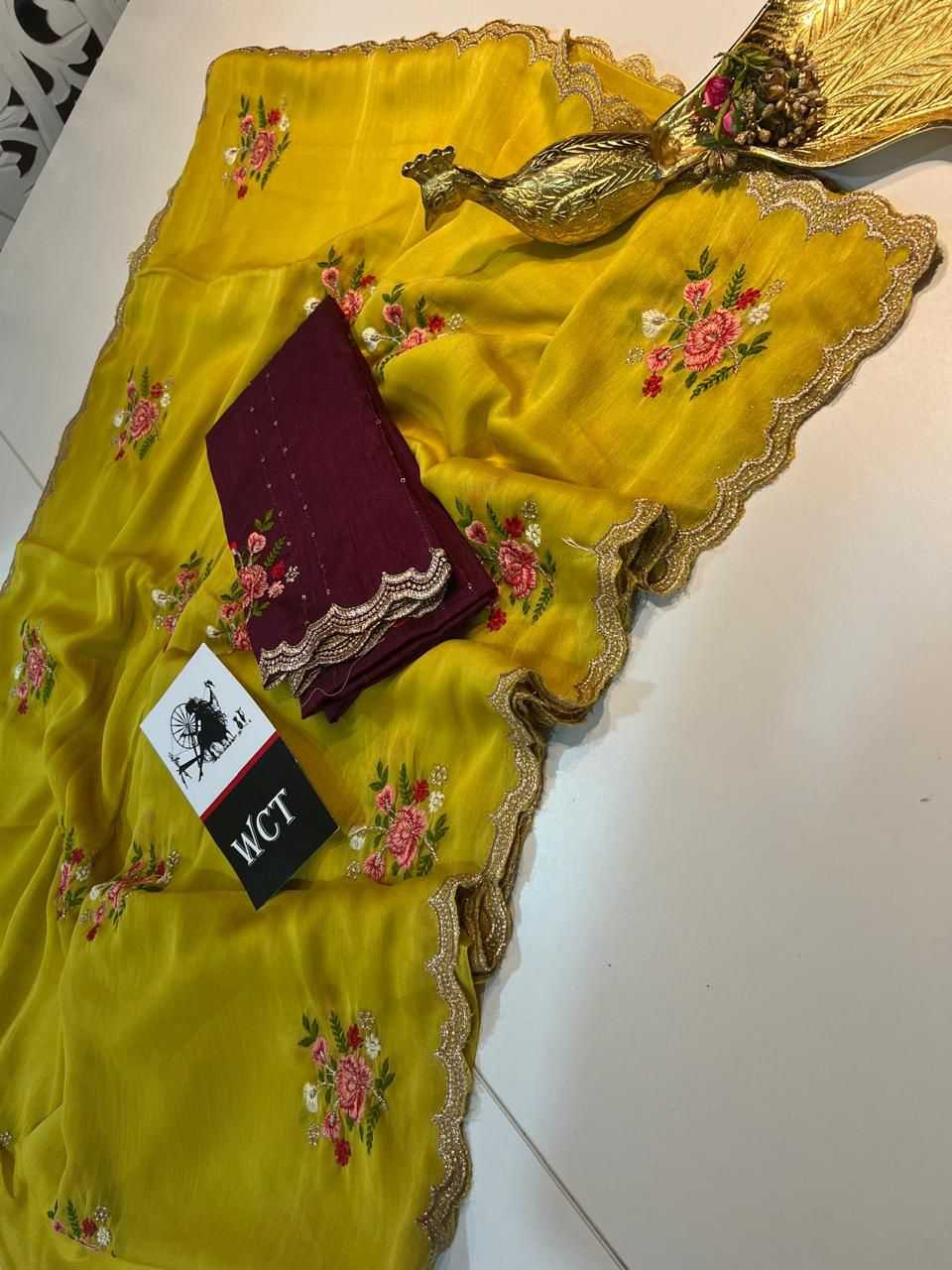 Ynf Chiffon RIN104 APE138 Sarees Wholesale Chiffon Sarees Embroidered Sarees Cutwork Saree Manufacturer