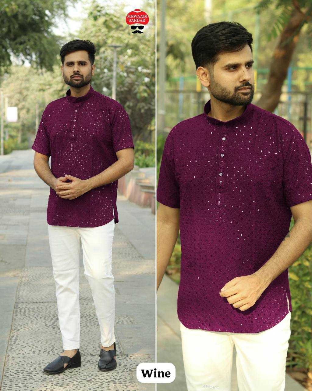 Ynf Chikan RIN125 INL02 Mens Wear Diwali Collections Festive Collections Wholesale Mens Kurtas Men Short Kurta Men Chikan Kurta Manufacturer