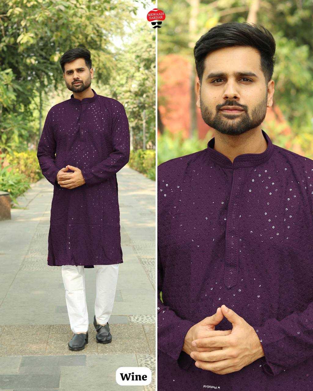 Ynf Chikan RIN125 INL04 Mens Wear Diwali Collections Festive Collections Wholesale Mens Kurtas Mens Kurta Pyjama Men Chikan Kurta Manufacturer