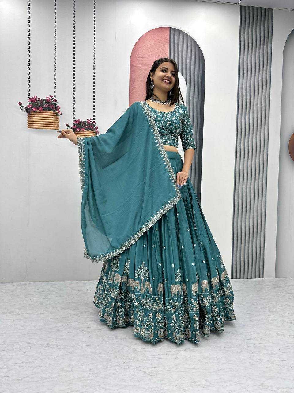 Ynf Chinon KESH130 075 Lehengas Wholesale Embroidered Lehenga Designer Lehenga Choli Thread Work Lehenga Manufacturer