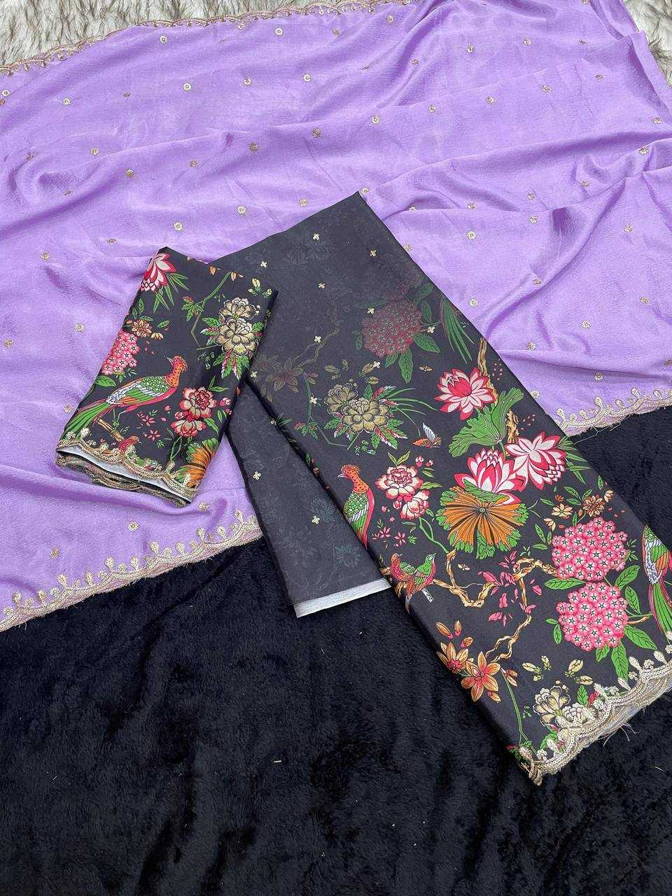 Ynf Chinon RIN124 RIE43 Sarees Wedding Collections Festive Collections Wholesale Embroidered Sarees Kalamkari Sarees Sequins Work Saree Manufacturer