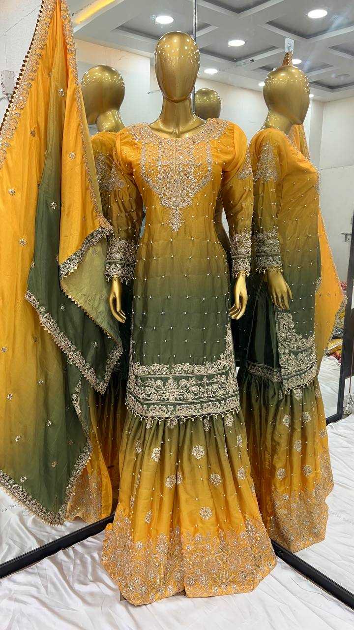 Ynf Chinon Silk KESH123 5233 Suits & Dresses Wedding Collections Festive Collections Wholesale Embroidery Suits Palazzo Suit Ladies Silk Suit Manufacturer