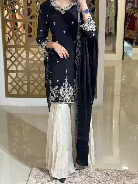 Ynf Chinon Silk KESH141 190 Suits & Dresses Wedding Collections Festive Collections Wholesale Embroidery Suits Palazzo Suit Silk Suits Manufacturer