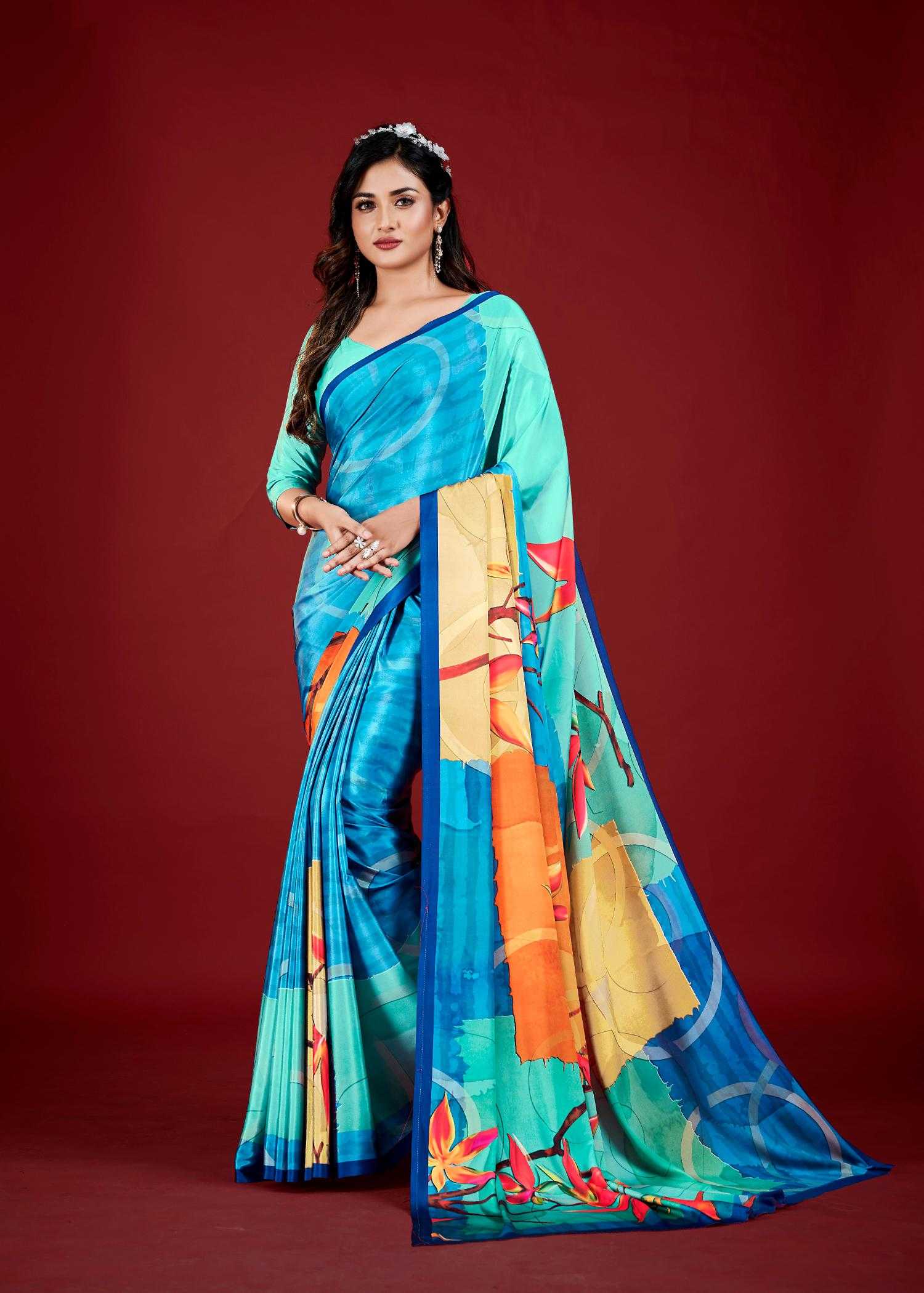 Ynf Crepe KESH113 Espana Sarees Wholesale Designer Sarees Printed Sarees Crape Satin Sarees Manufacturer