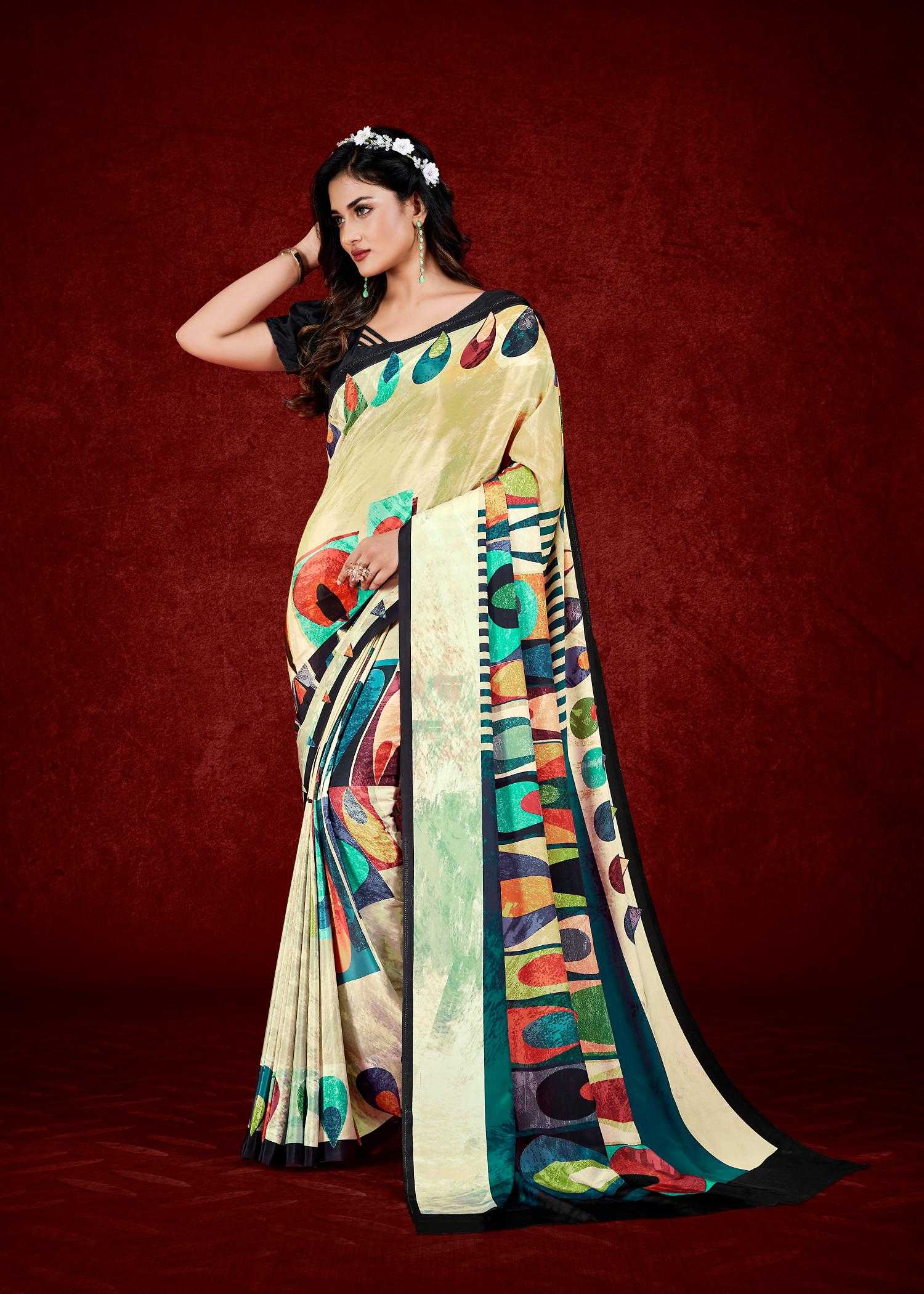 Ynf Crepe KESH113 Espana Sarees Wholesale Designer Sarees Printed Sarees Crape Satin Sarees Manufacturer