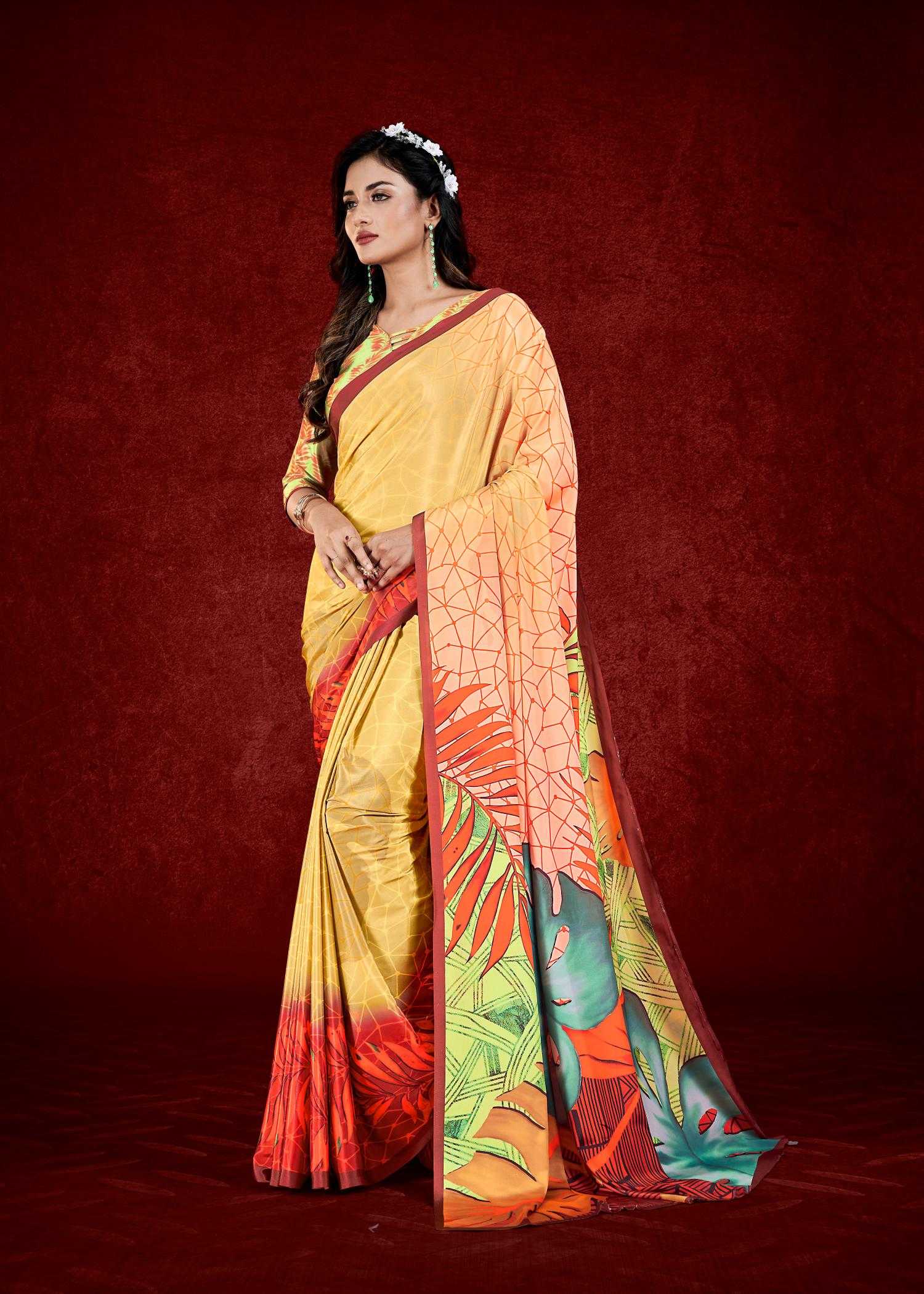 Ynf Crepe KESH113 Espana Sarees Wholesale Designer Sarees Printed Sarees Crape Satin Sarees Manufacturer