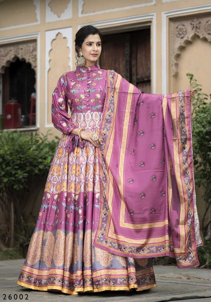 Ynf Dola Silk RIN131 SAMANTA Gowns Wholesale Printed Gowns Silk Gowns Gown With Belt Manufacturer