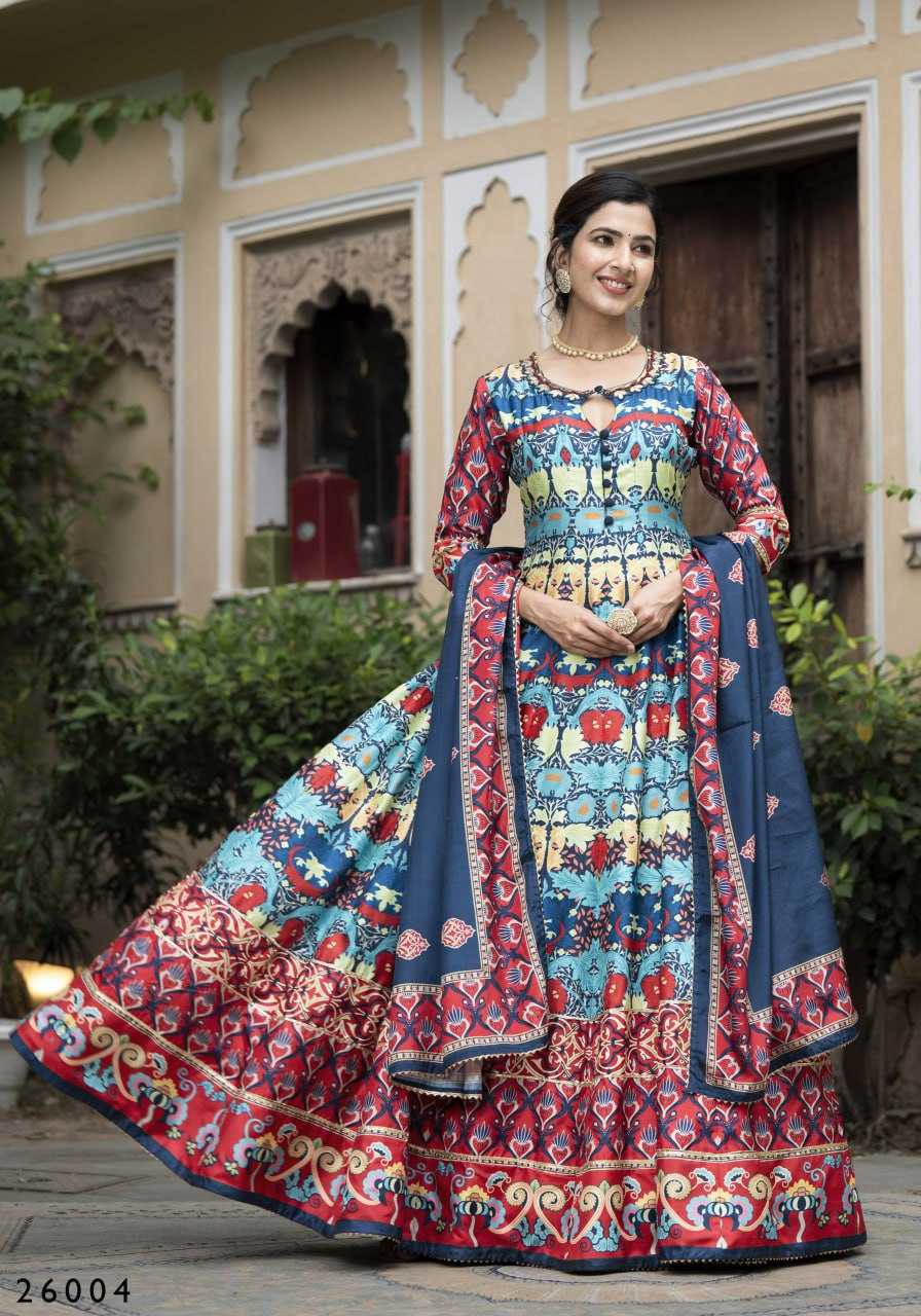 Ynf Dola Silk RIN131 SAMANTA Gowns Wholesale Printed Gowns Silk Gowns Gown With Belt Manufacturer