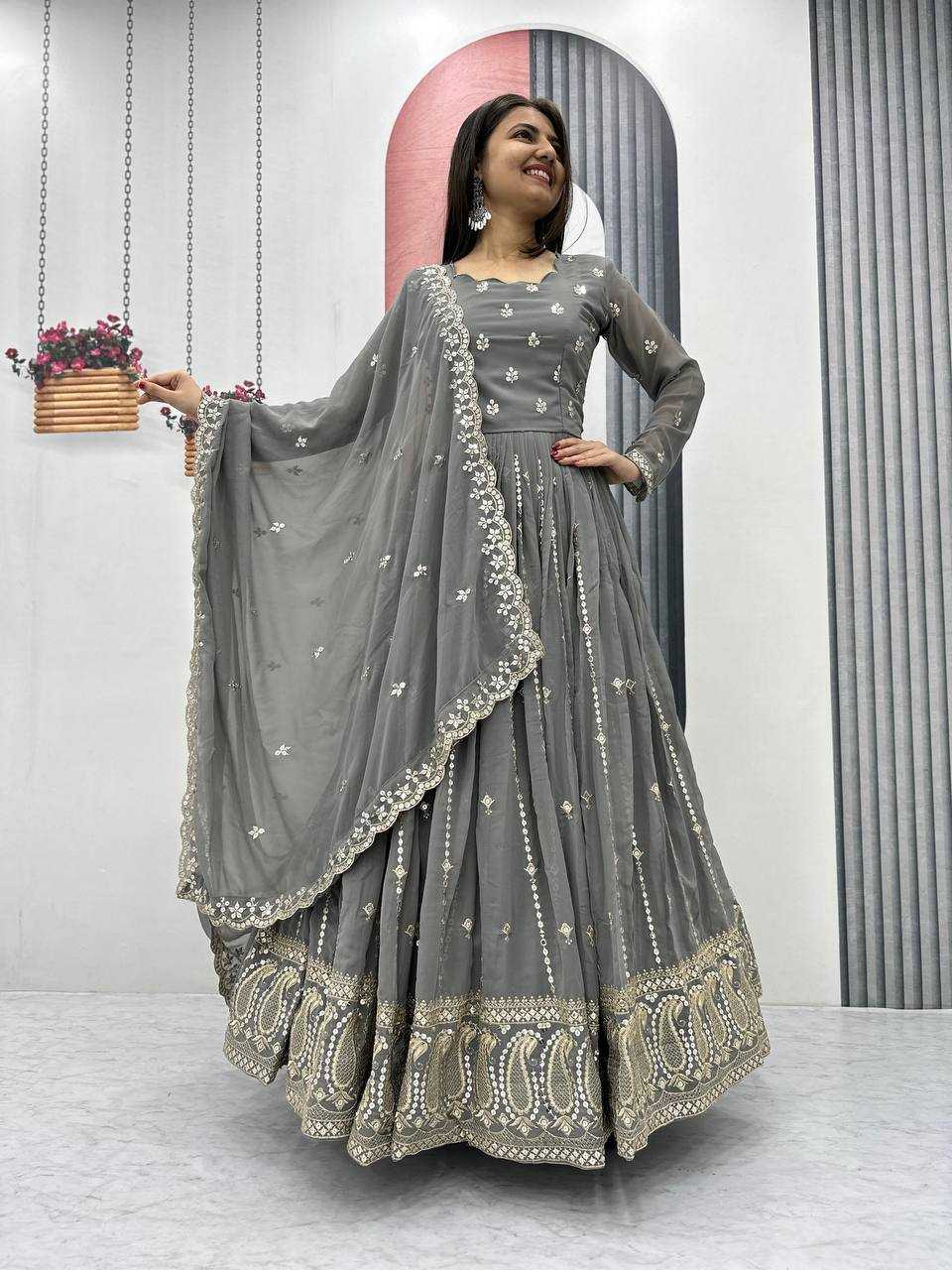 Ynf Faux Georgette KESH119 010 Gowns Wholesale Fancy Gowns Embroidery Gowns Designer Gowns Manufacturer