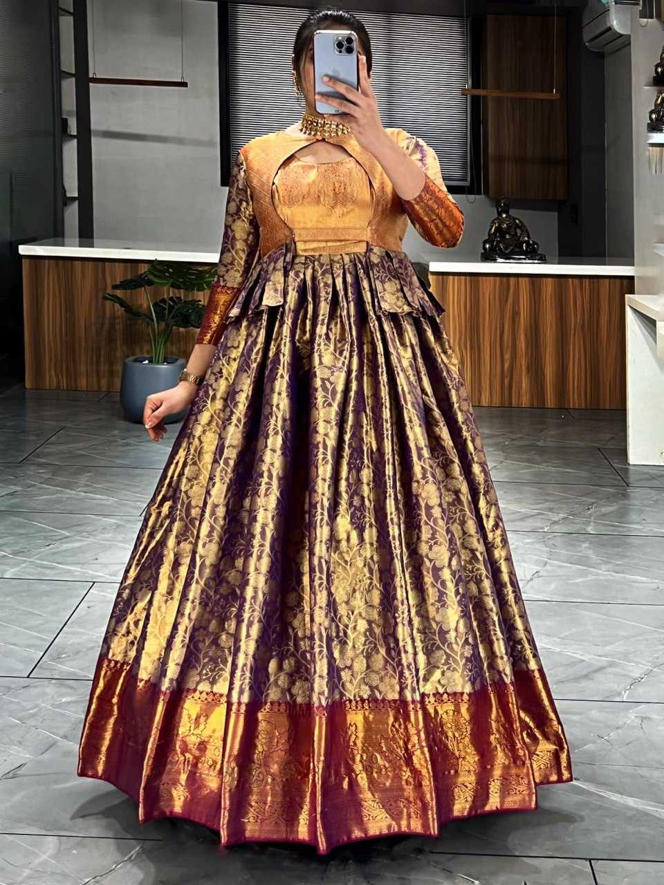 Ynf Kanjivaram Silk RIN119 6040 Gowns Wedding Collections Festive Collections Wholesale Wedding Gown Designer Gowns Silk Gowns Manufacturer