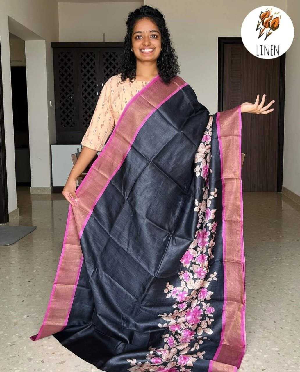 Ynf Linen KESH223 527 Sarees Wholesale Ladies Sarees Zari Border Sarees Printed Cotton Saree Manufacturer