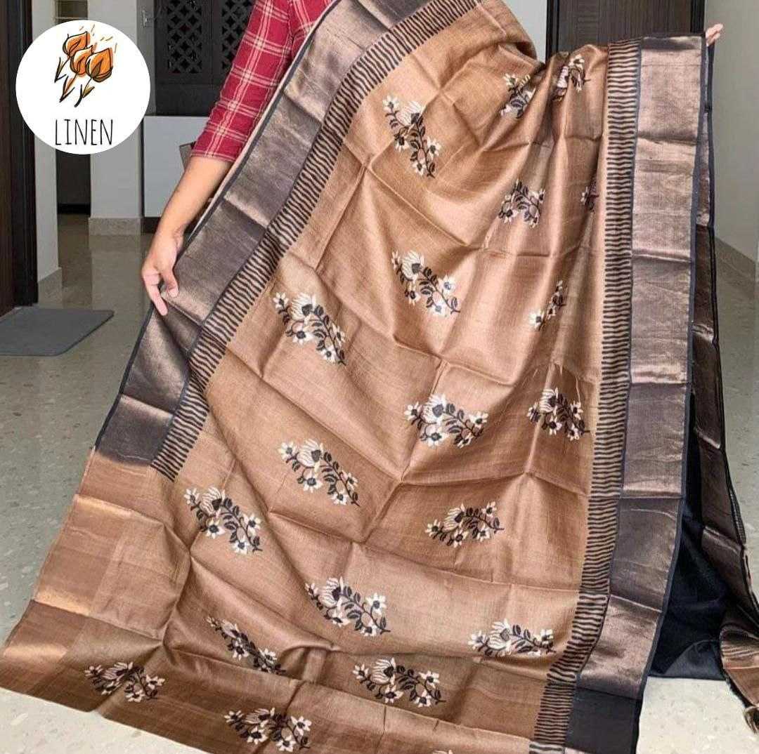 Ynf Linen KESH242 MG532 Sarees Wholesale Printed Sarees Zari Border Sarees Linen Sarees Manufacturer