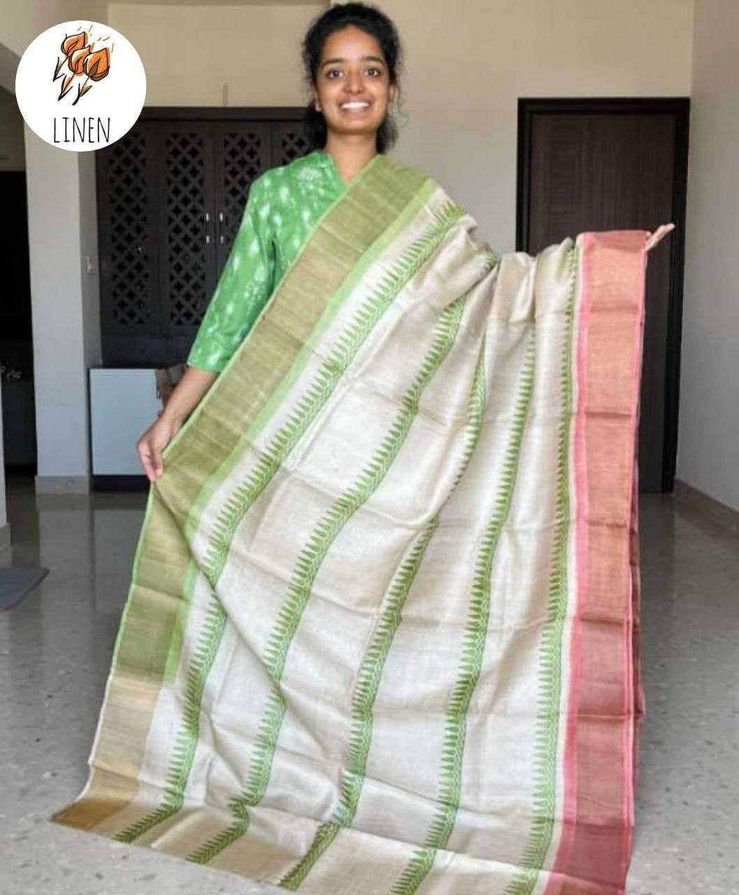 Ynf Linen KESH242 MG532 Sarees Wholesale Printed Sarees Zari Border Sarees Linen Sarees Manufacturer