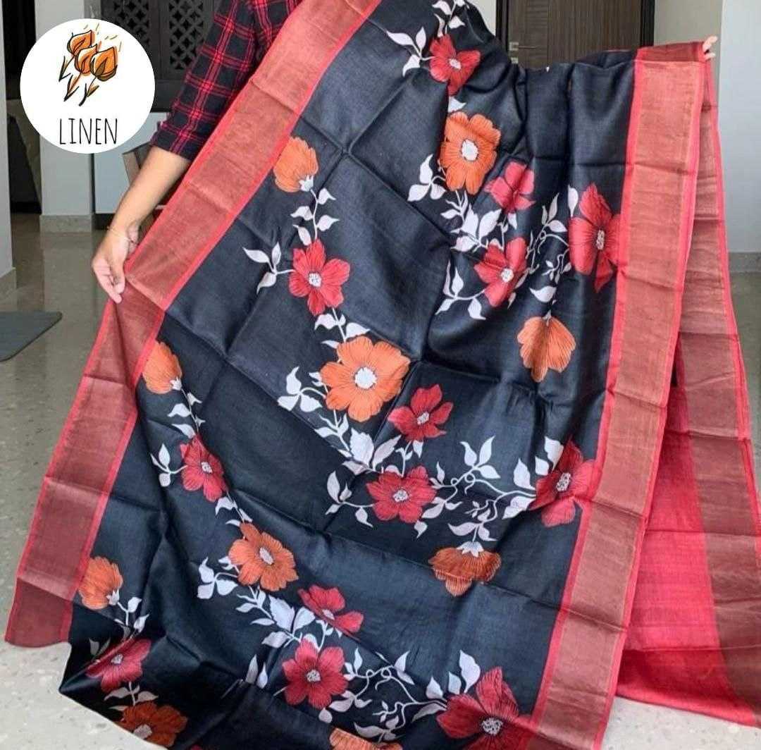 Ynf Linen KESH242 MG532 Sarees Wholesale Printed Sarees Zari Border Sarees Linen Sarees Manufacturer