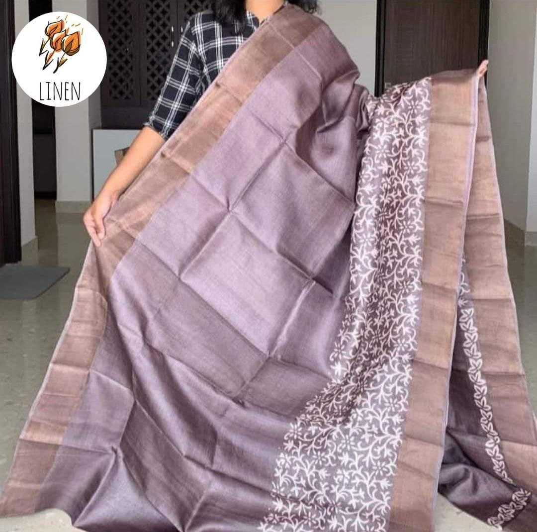 Ynf Linen KESH242 MG532 Sarees Wholesale Printed Sarees Zari Border Sarees Linen Sarees Manufacturer